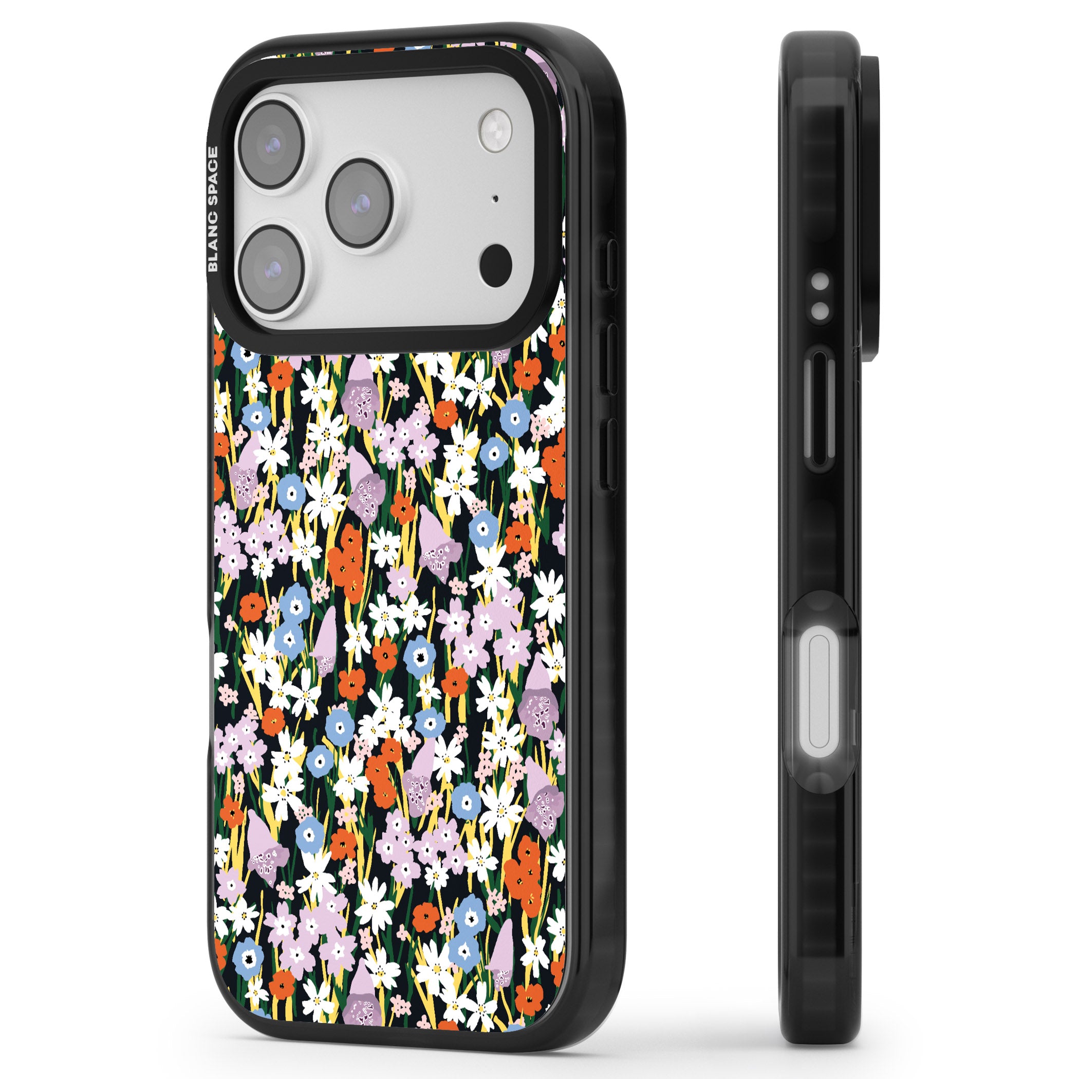 Energetic Floral Mix iPhone 17 Pro Impact Pro Black Phone Case Side Profile