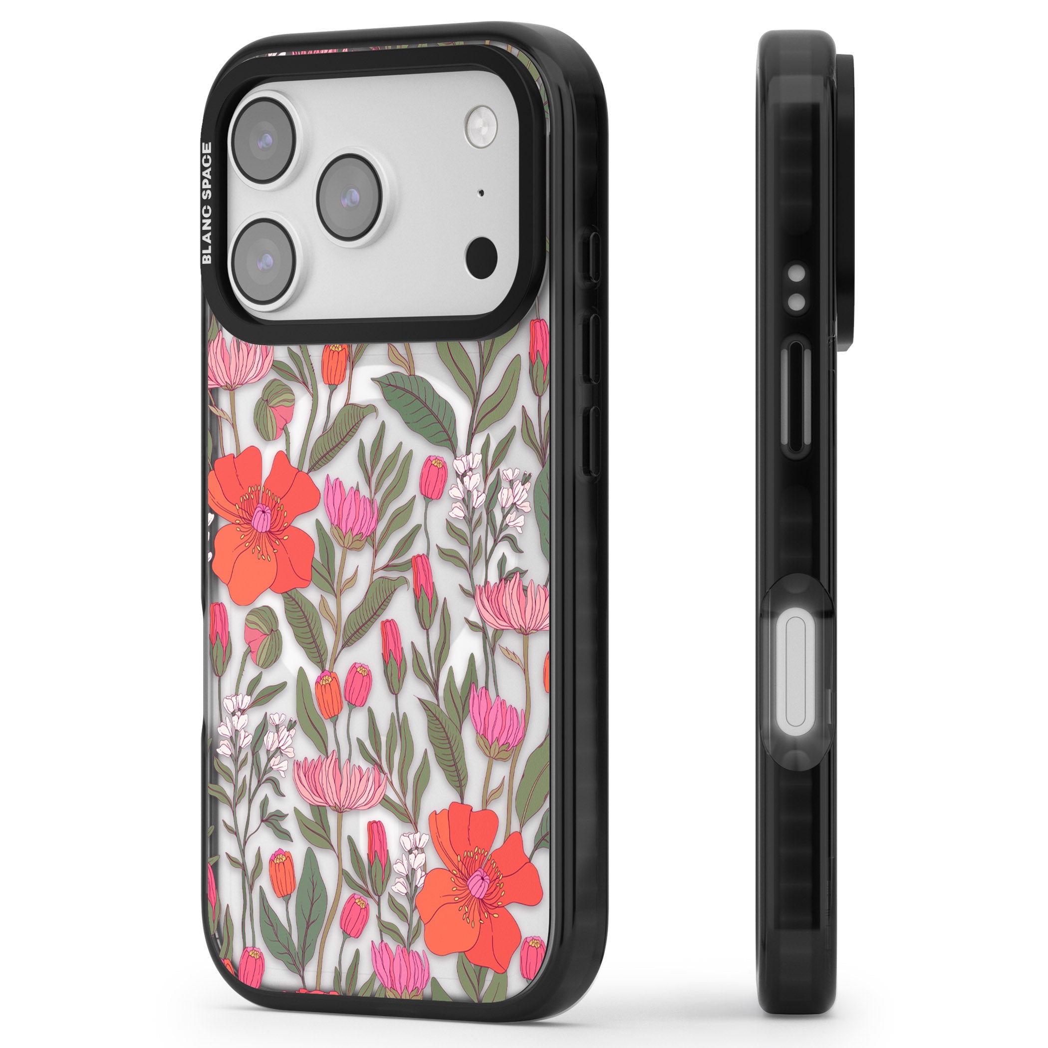 Peachy Floral iPhone 17 Pro Impact Pro Black Phone Case Side Profile