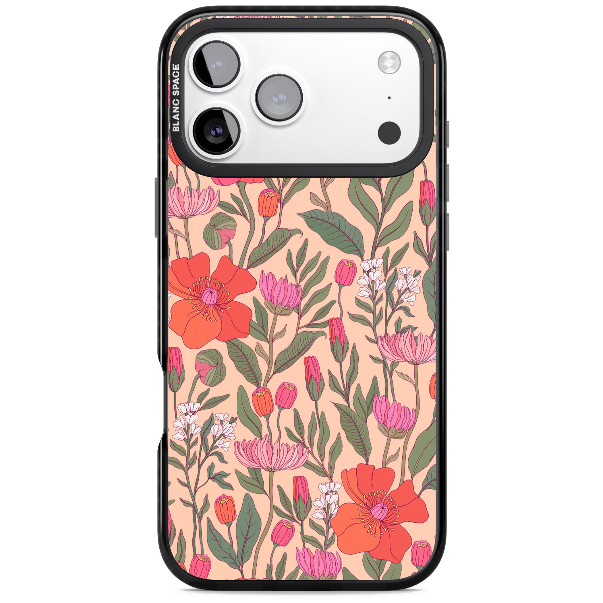 Peachy Floral Background iPhone 17 Pro Impact Pro Black Phone Case
