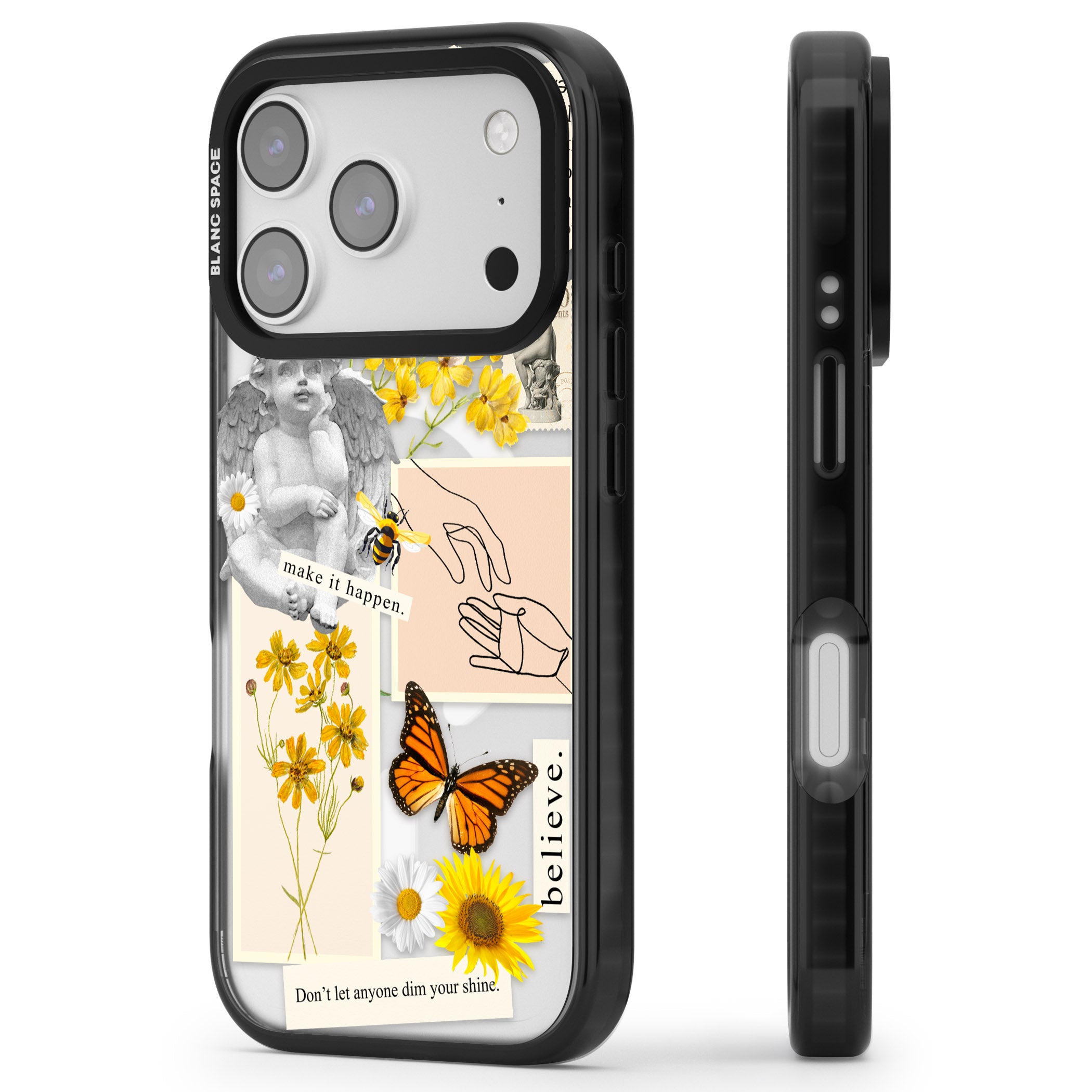 Vintage Wildflower Collage iPhone 17 Pro Impact Pro Black Phone Case Side Profile