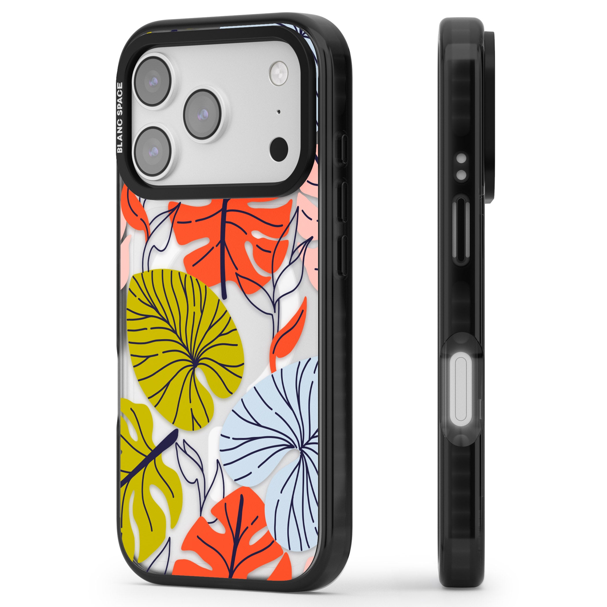 Retro Leaves iPhone 17 Pro Impact Pro Black Phone Case Side Profile