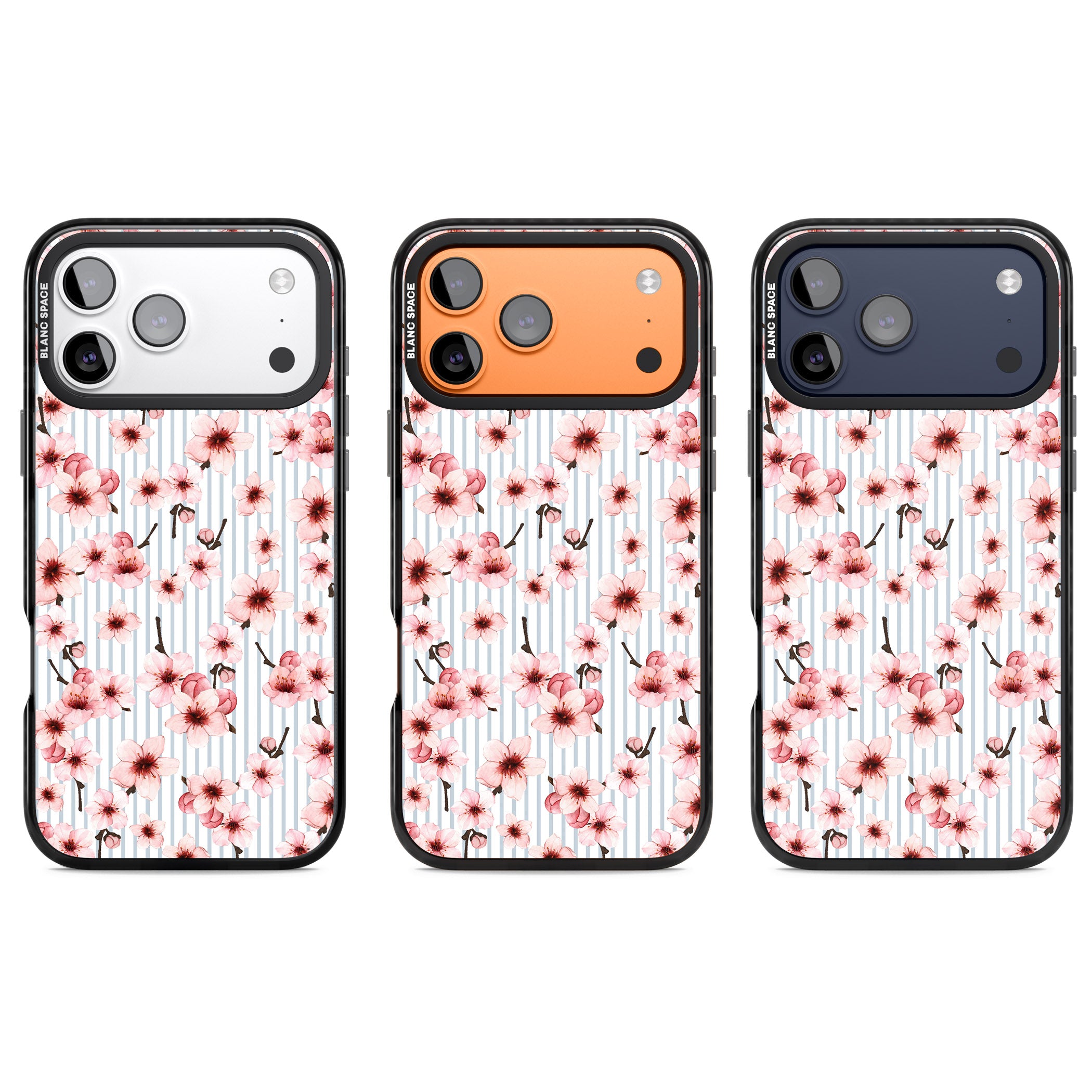 Cherry Blossoms Striped iPhone 17 Pro Impact Pro Black Phone Case APT Impact Protection