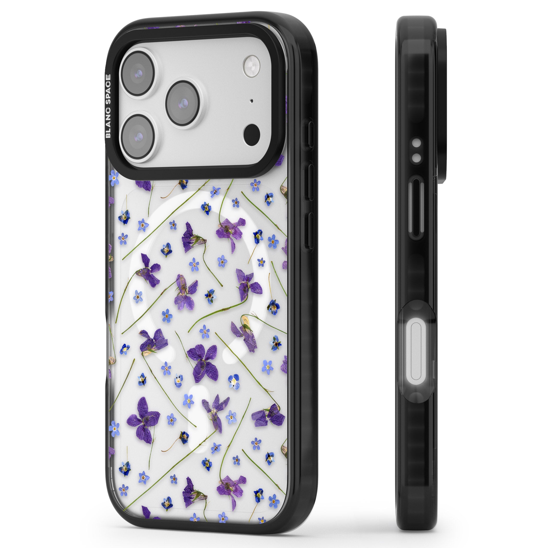Pressed Violet Flower iPhone 17 Pro Impact Pro Black Phone Case Side Profile