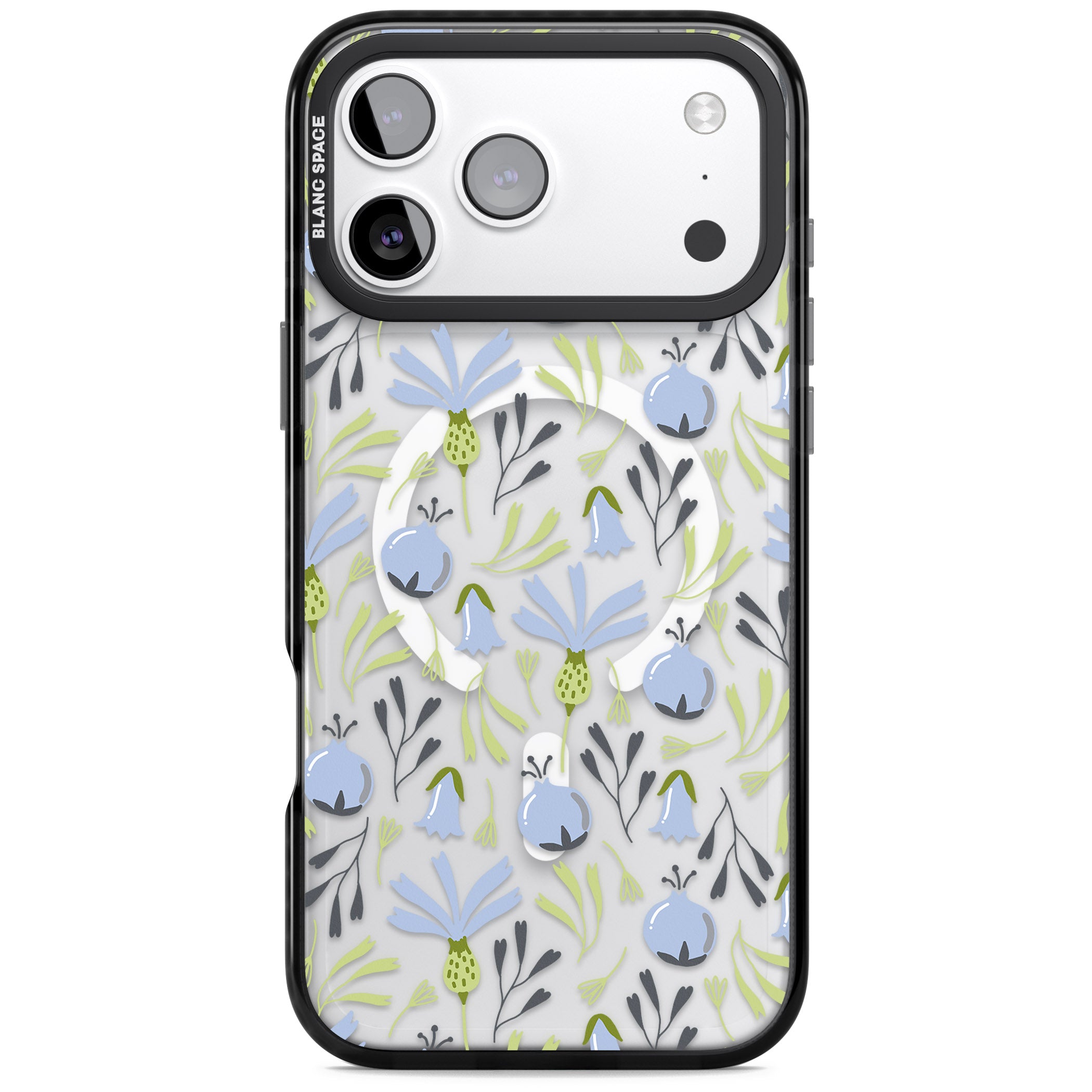 Blue Flora Bloom iPhone 17 Pro Impact Pro Black Phone Case
