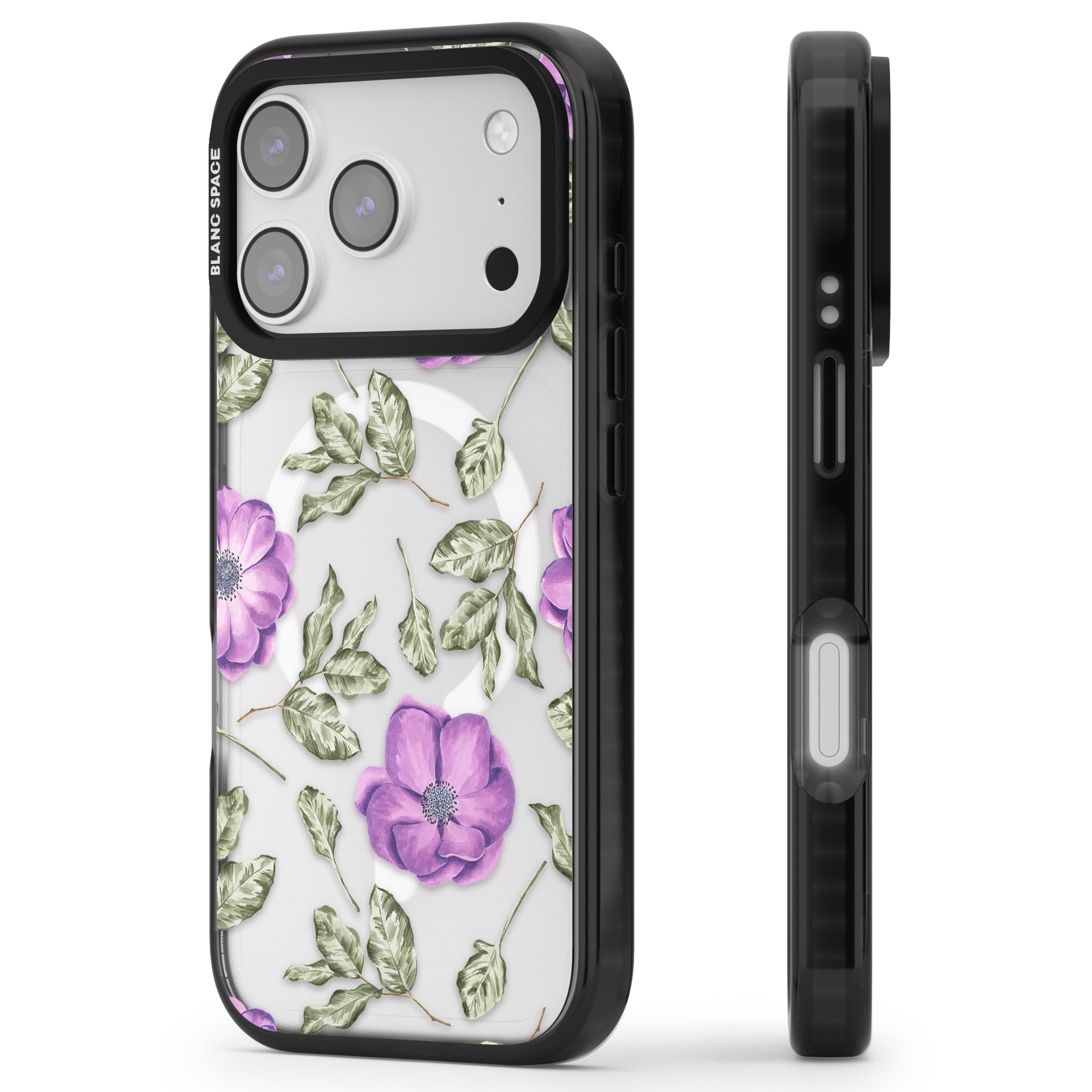 Purple Bloom Floral iPhone 17 Pro Max Impact Pro Black Phone Case Side Profile