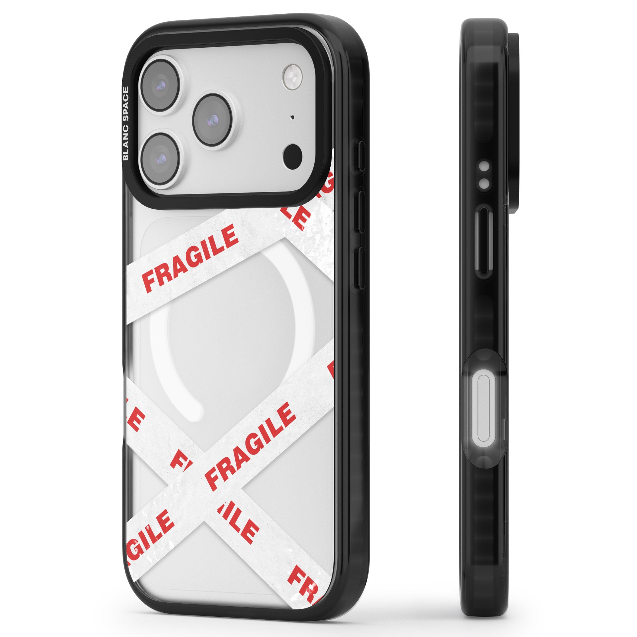 Fragile Tape iPhone 17 Pro Impact Pro Black Phone Case Side Profile