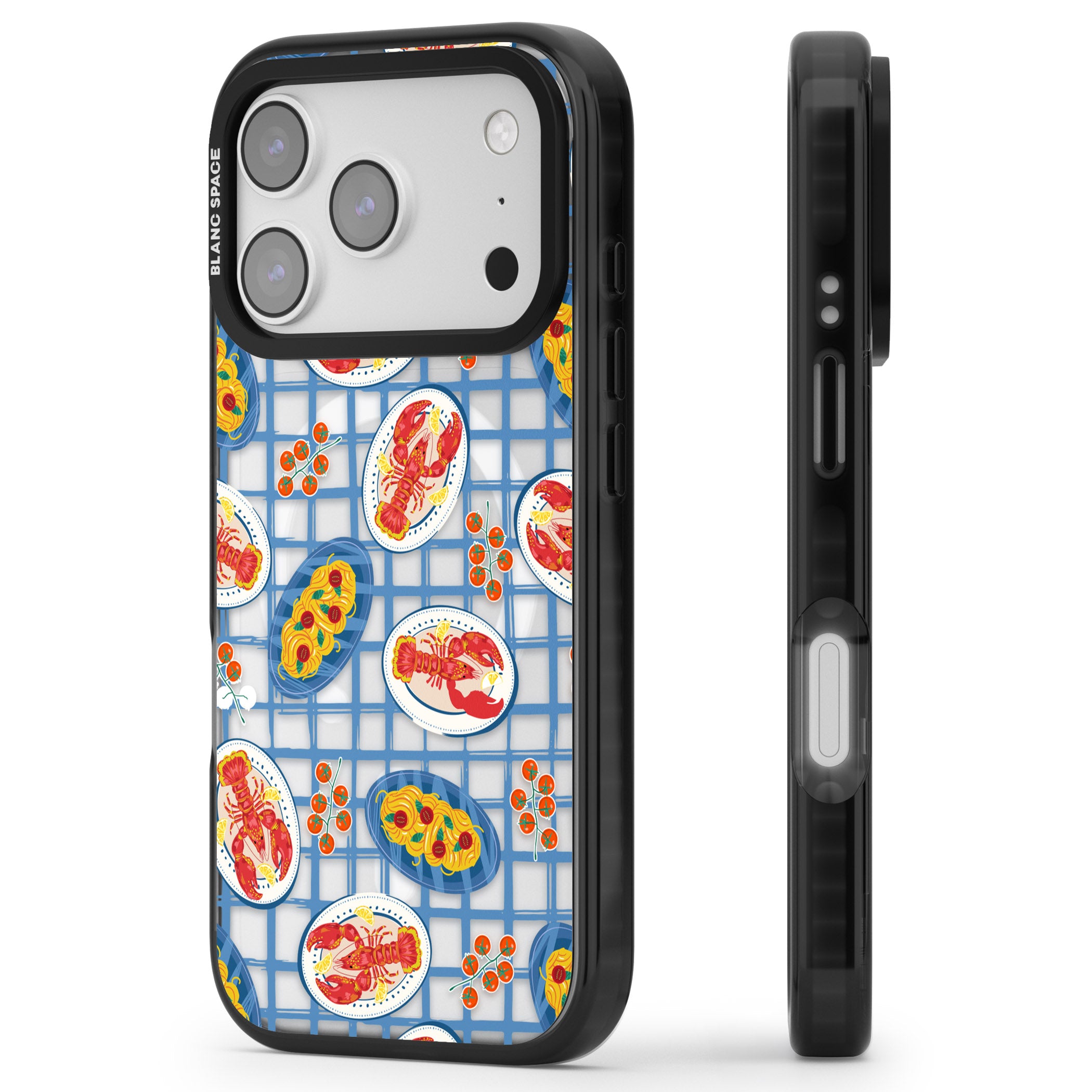 Lobster & Pasta Picnic iPhone 17 Pro Impact Pro Black Phone Case Side Profile