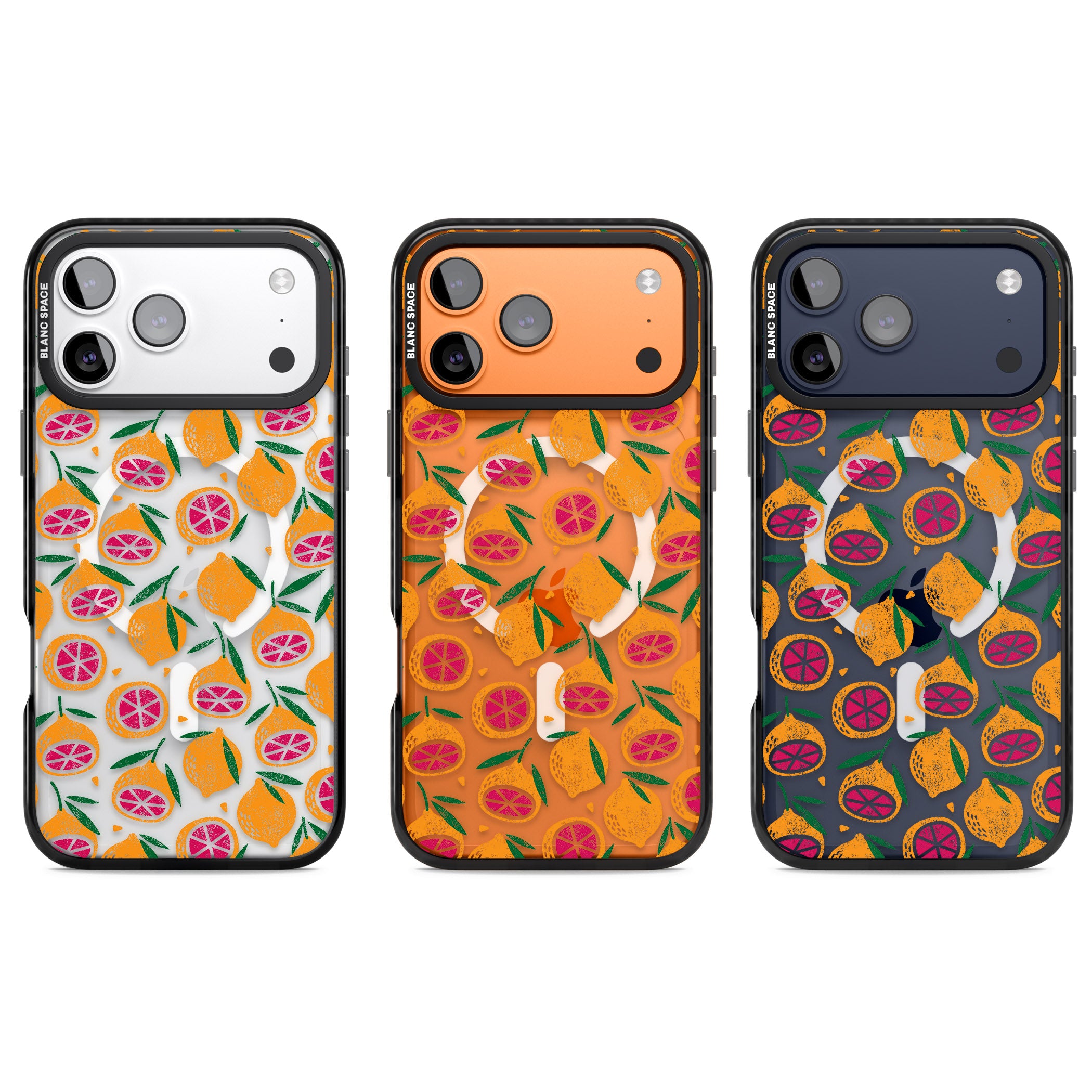 Blood Orange Fruit Pattern Transparent iPhone 17 Pro Impact Pro Black Phone Case APT Impact Protection