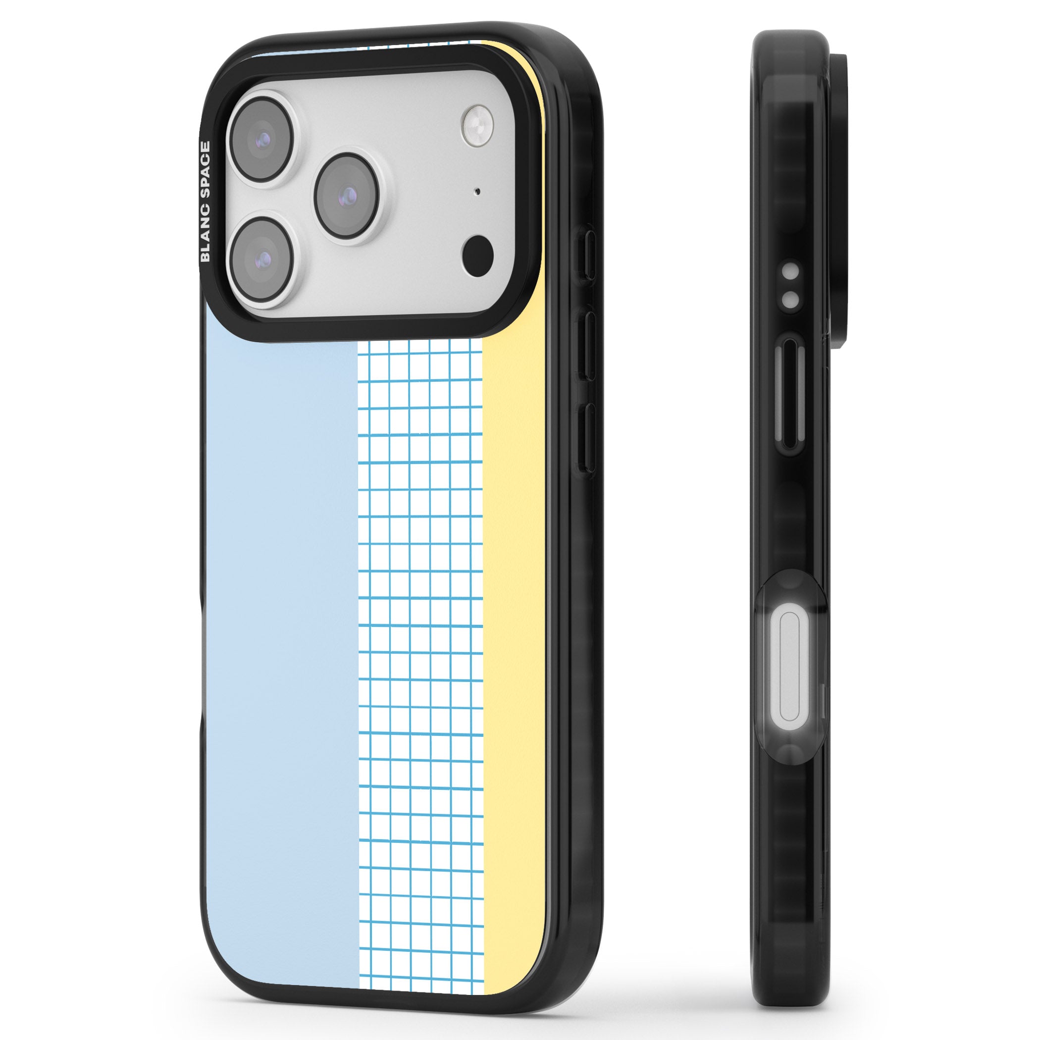 Abstract Grid Blue & Yellow iPhone 17 Pro Impact Pro Black Phone Case Side Profile