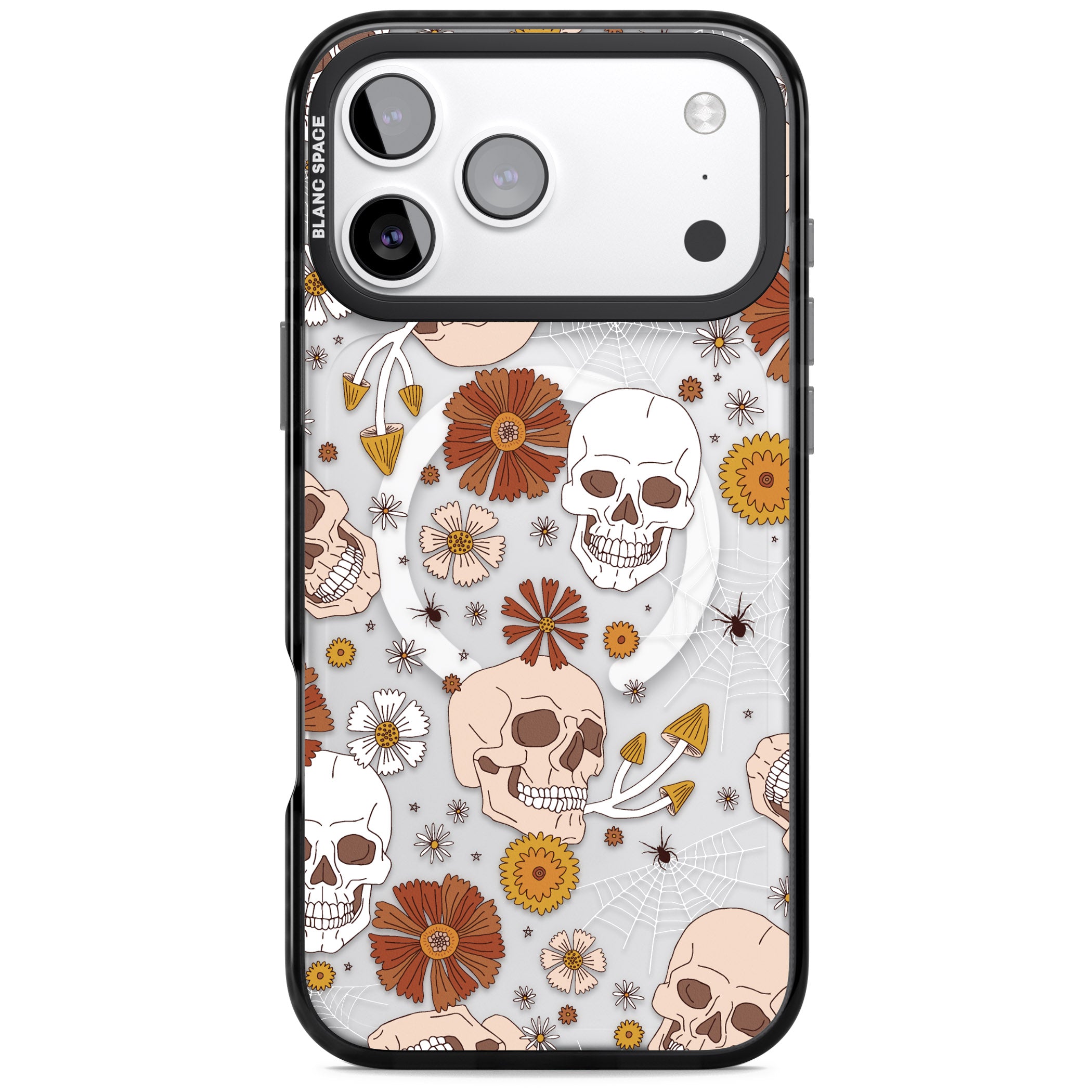 Halloween Skulls And Flowers iPhone 17 Pro Impact Pro Black Phone Case
