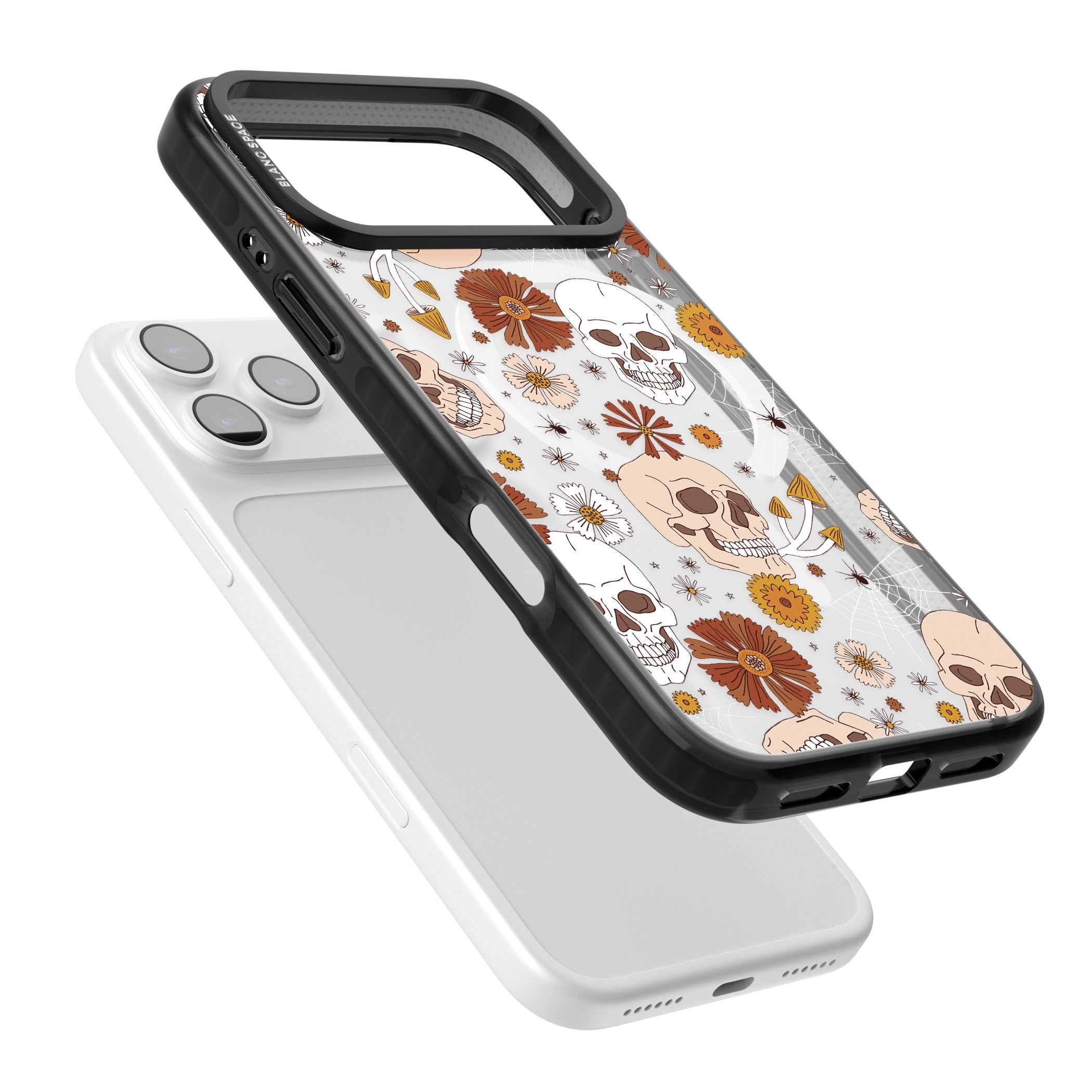 Halloween Skulls And Flowers iPhone 17 Pro Impact Pro Black Phone Case Colours