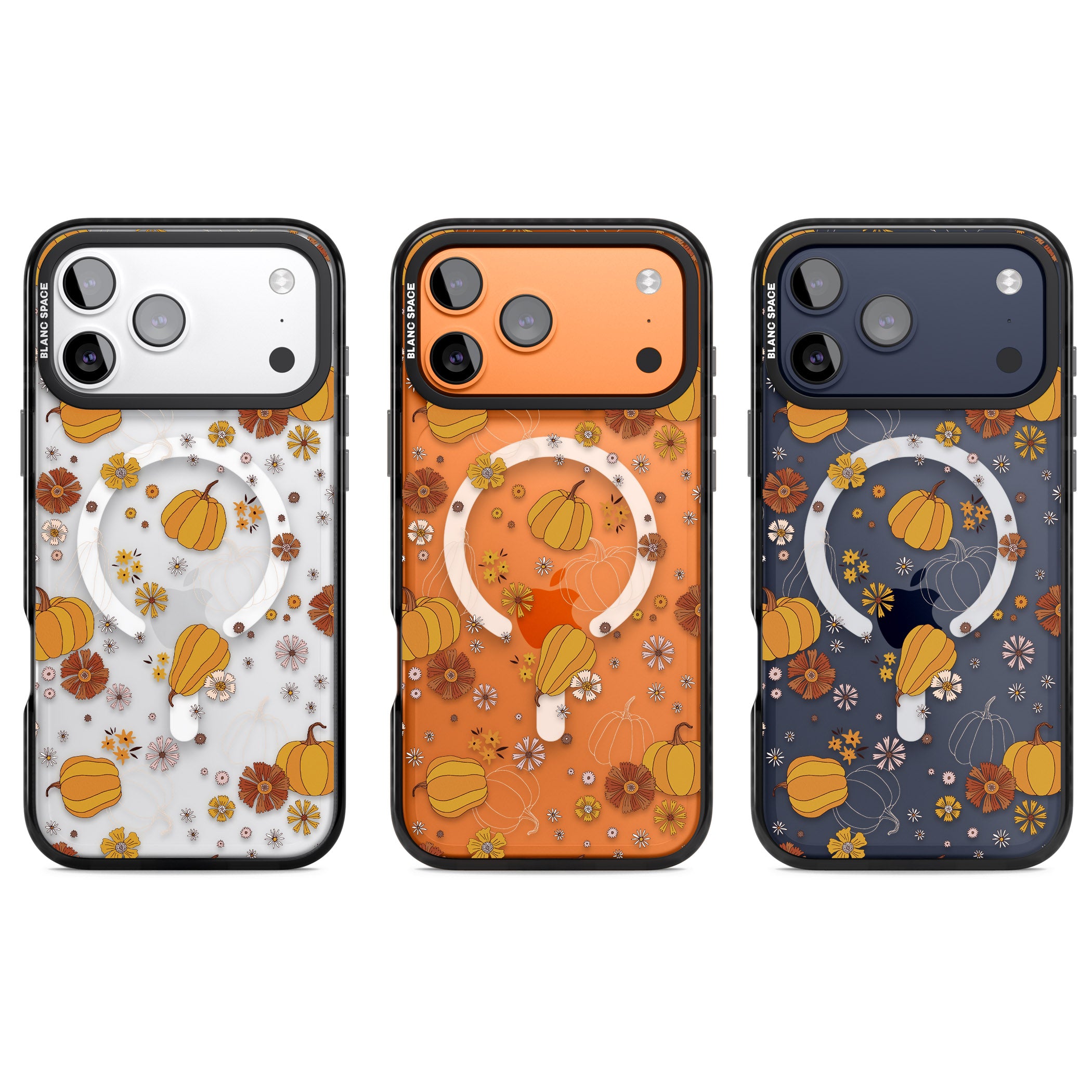Halloween Pumpkins And Flowers iPhone 17 Pro Impact Pro Black Phone Case APT Impact Protection