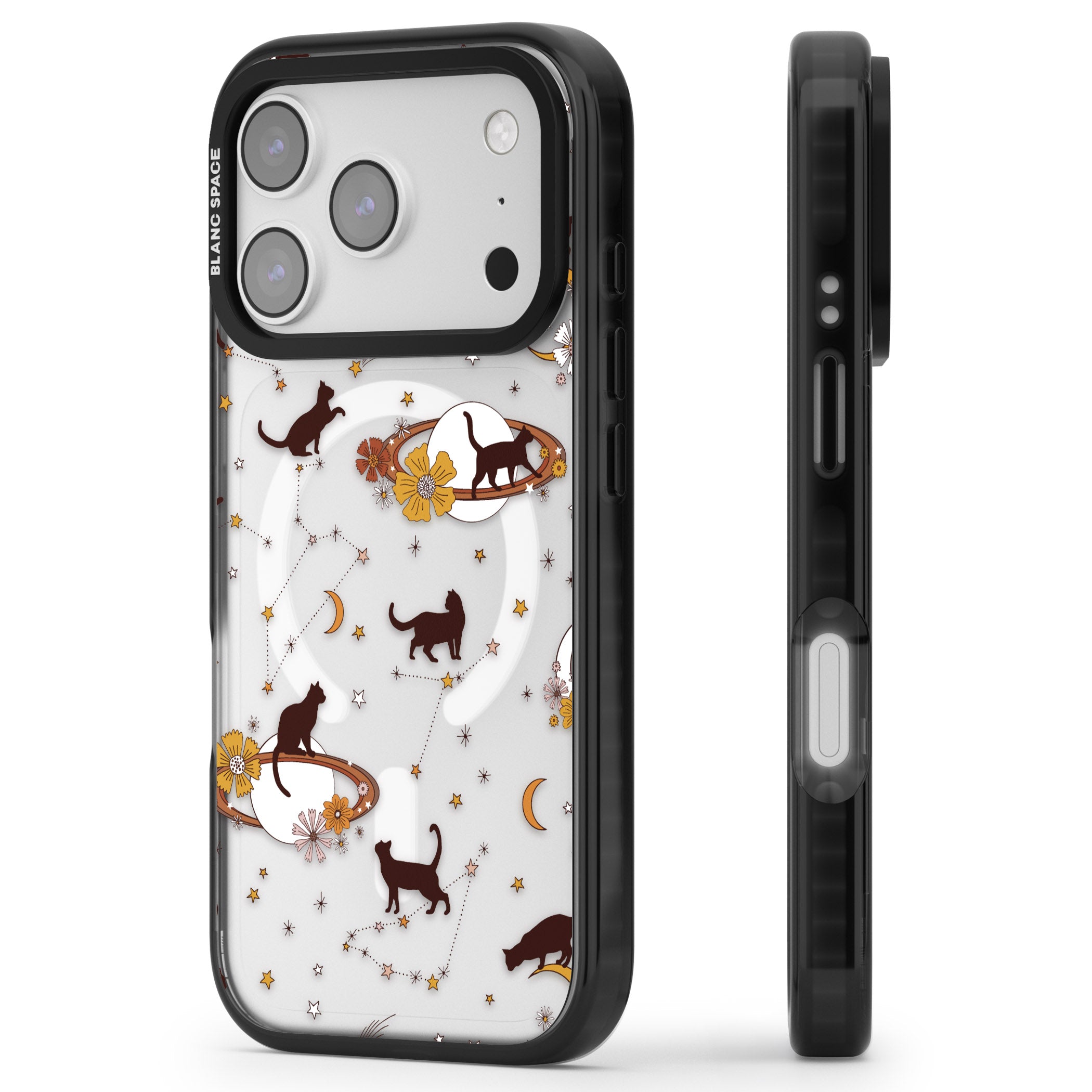 Halloween Cats And Astrology iPhone 17 Pro Impact Pro Black Phone Case Side Profile