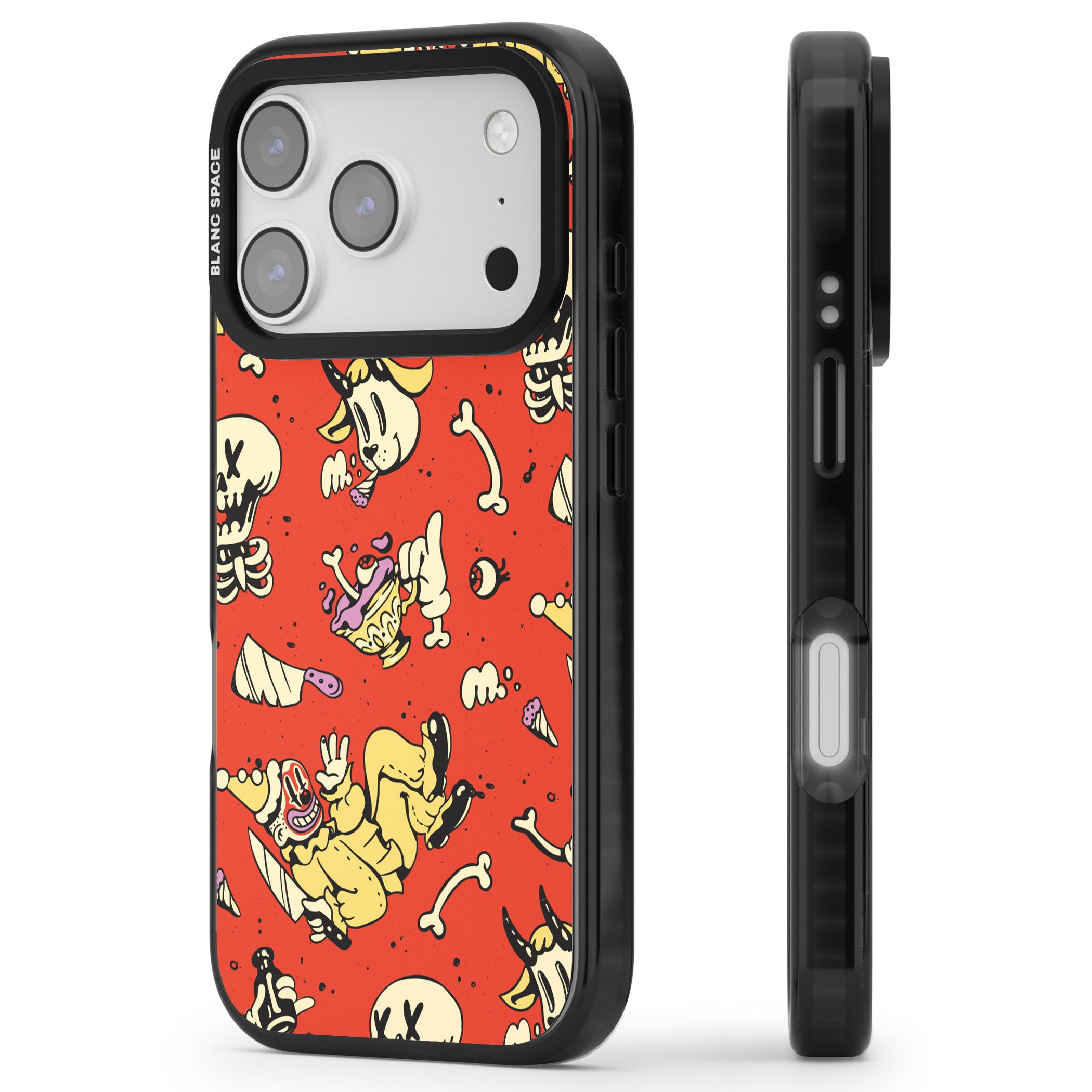 Red Retro Halloween Pattern iPhone 17 Pro Impact Pro Black Phone Case Side Profile