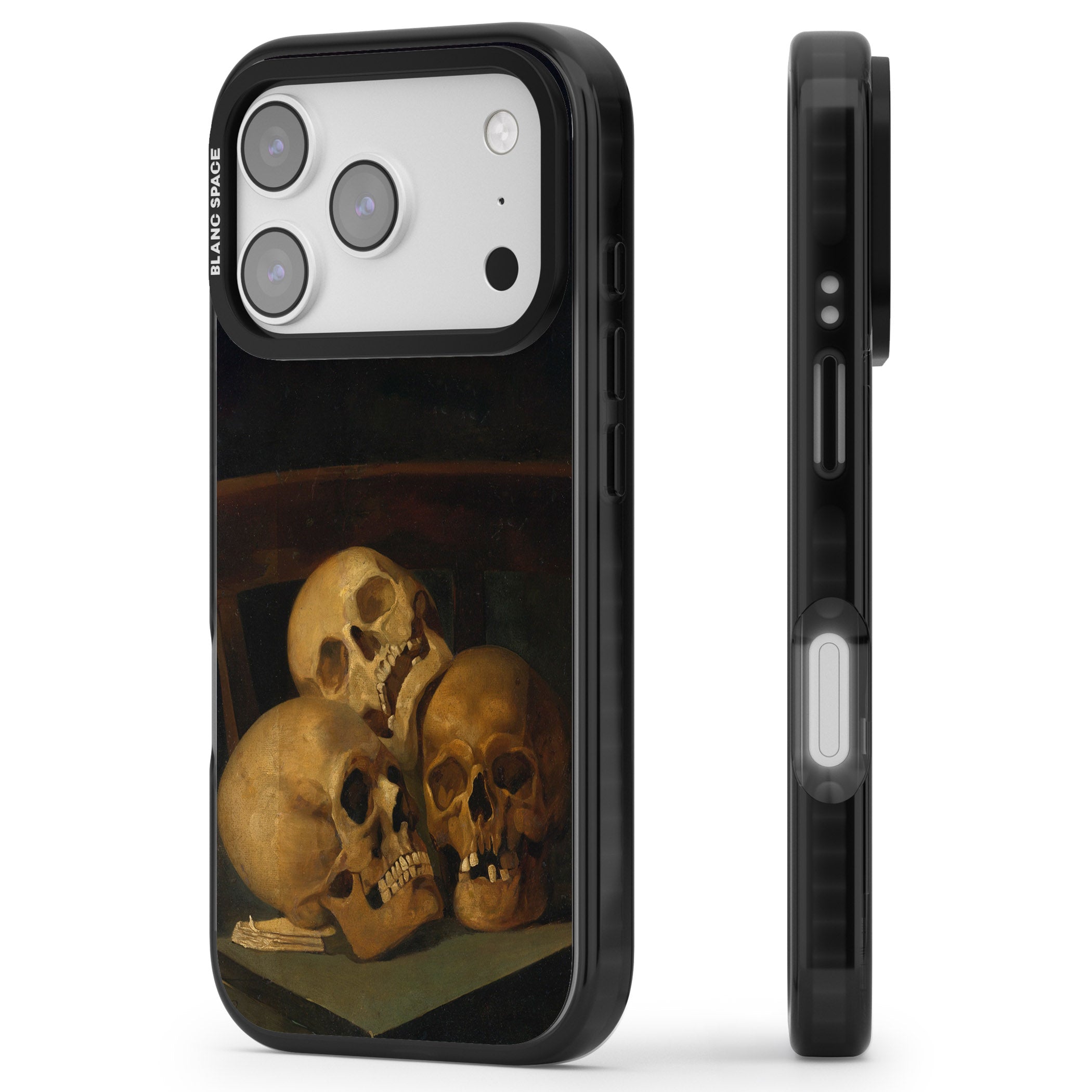 Still Life Of Three Skulls iPhone 17 Pro Max Impact Pro Black Phone Case Side Profile