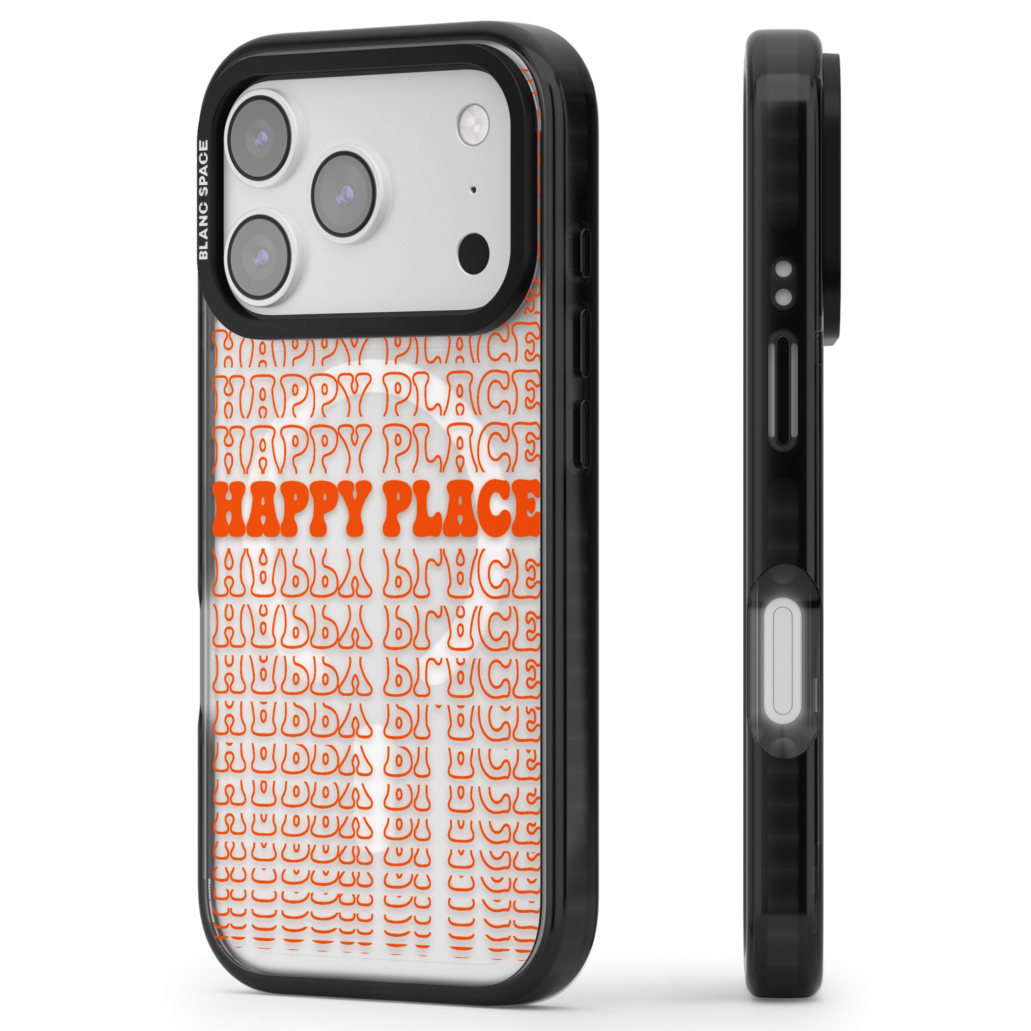 Happy Place (Orange) iPhone 17 Pro Impact Pro Black Phone Case Side Profile