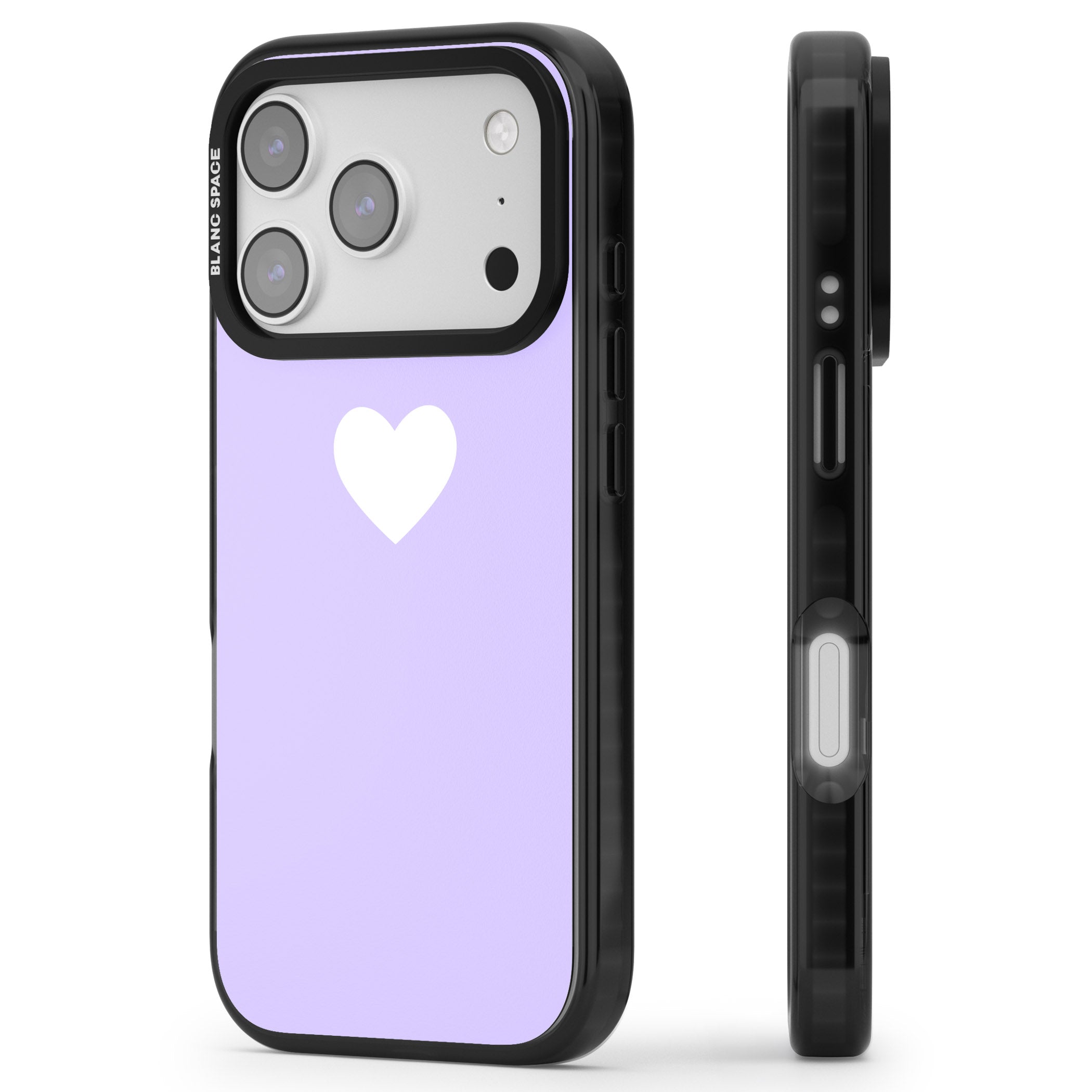 Pale Purple Heart iPhone 17 Pro Impact Pro Black Phone Case Side Profile