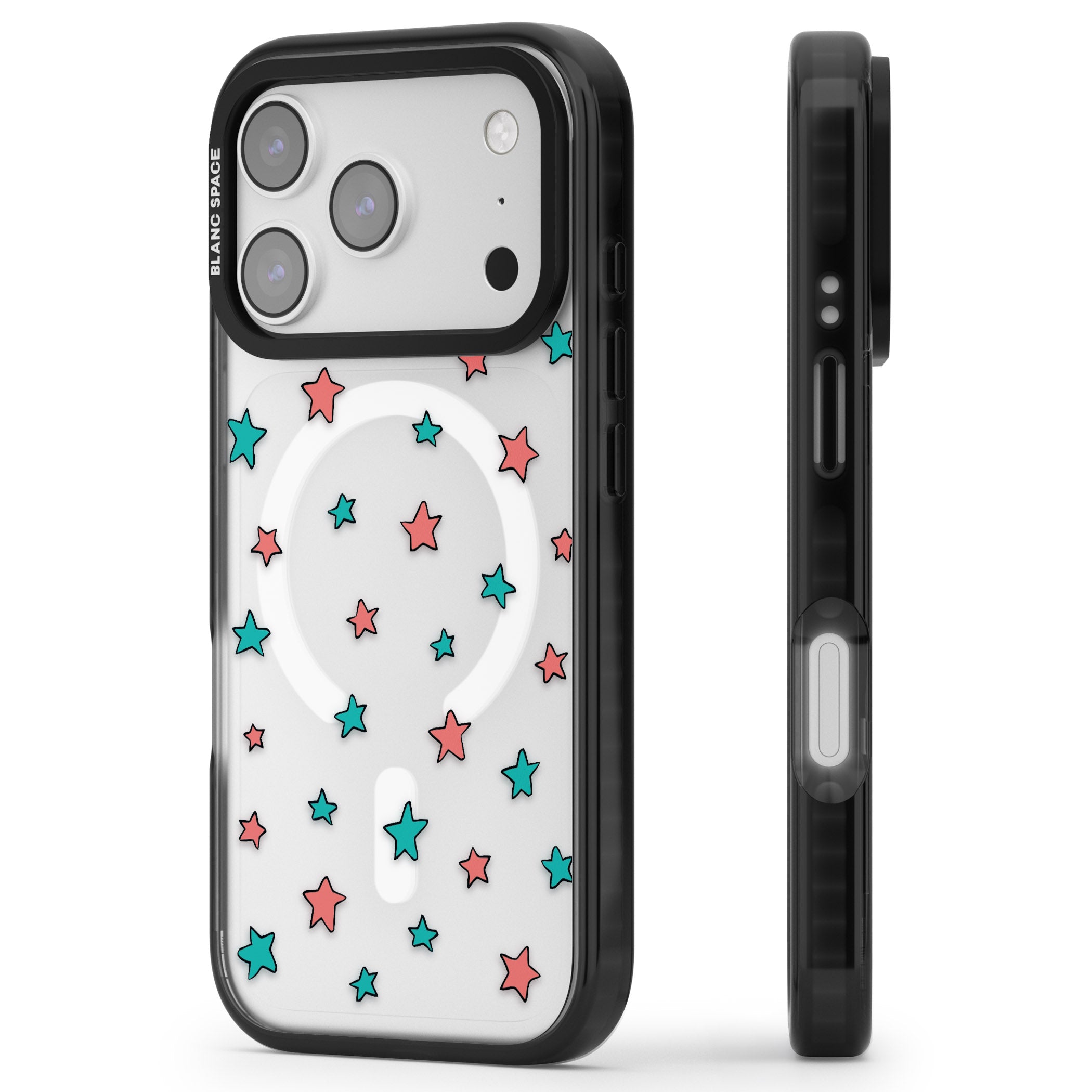Heartstopper Stars Pattern iPhone 17 Pro Impact Pro Black Phone Case Side Profile