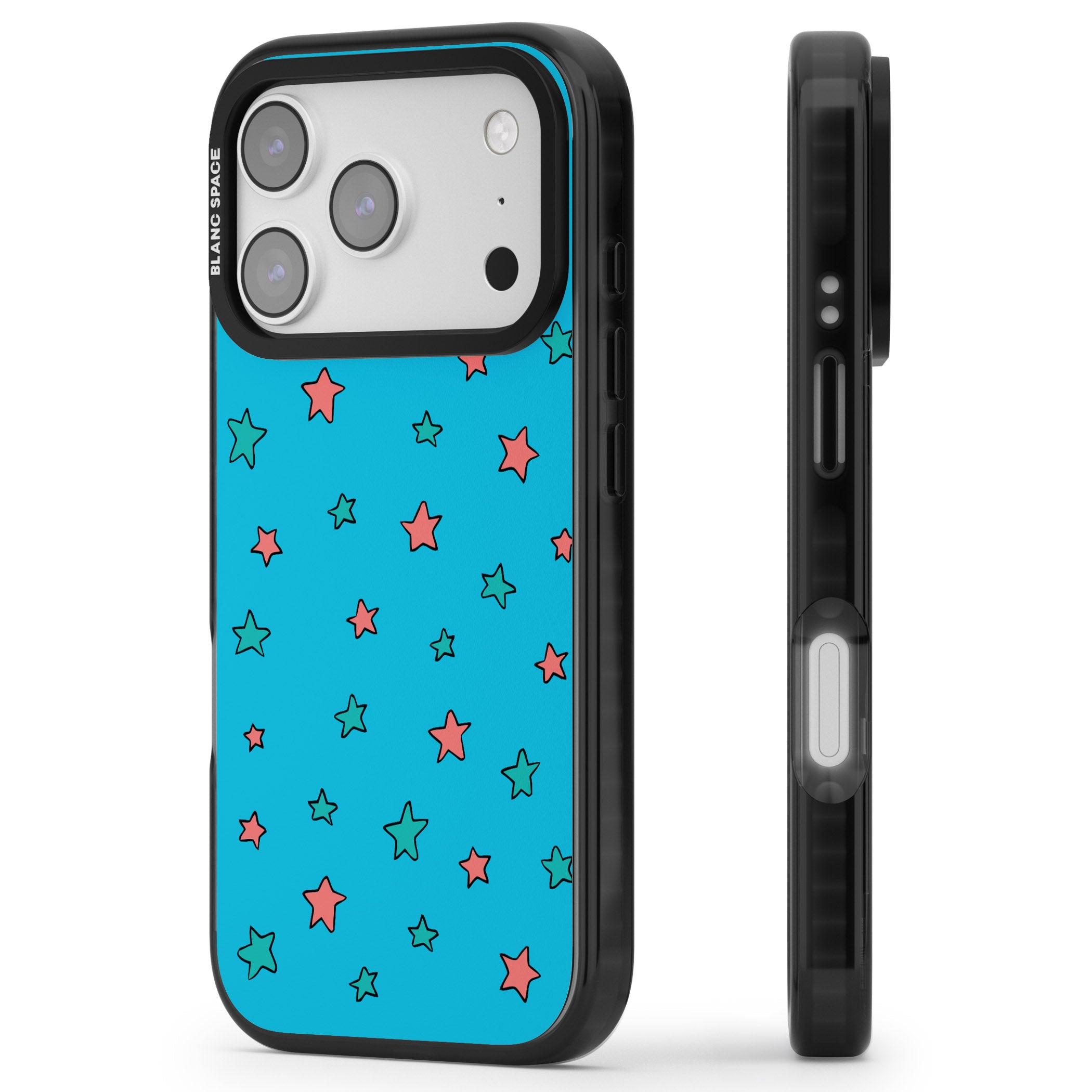 Blue Heartstopper Stars Pattern iPhone 17 Pro Impact Pro Black Phone Case Side Profile