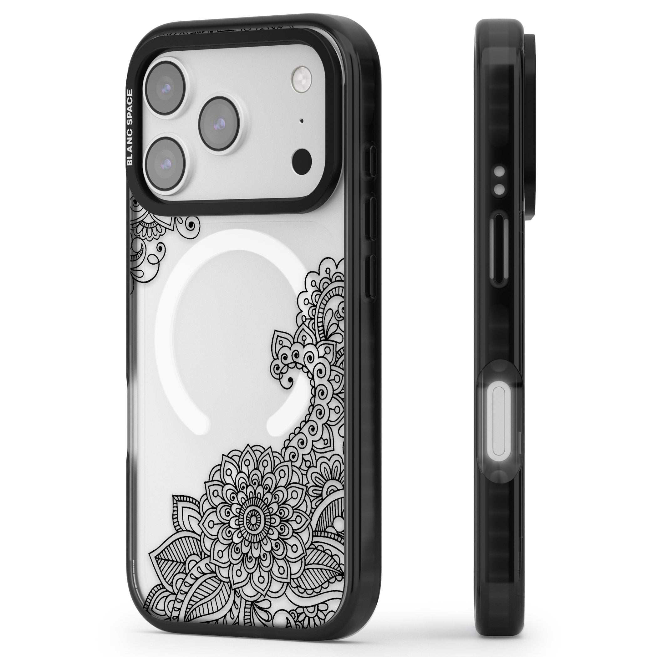 Black Henna Botanicals iPhone 17 Pro Impact Pro Black Phone Case Side Profile