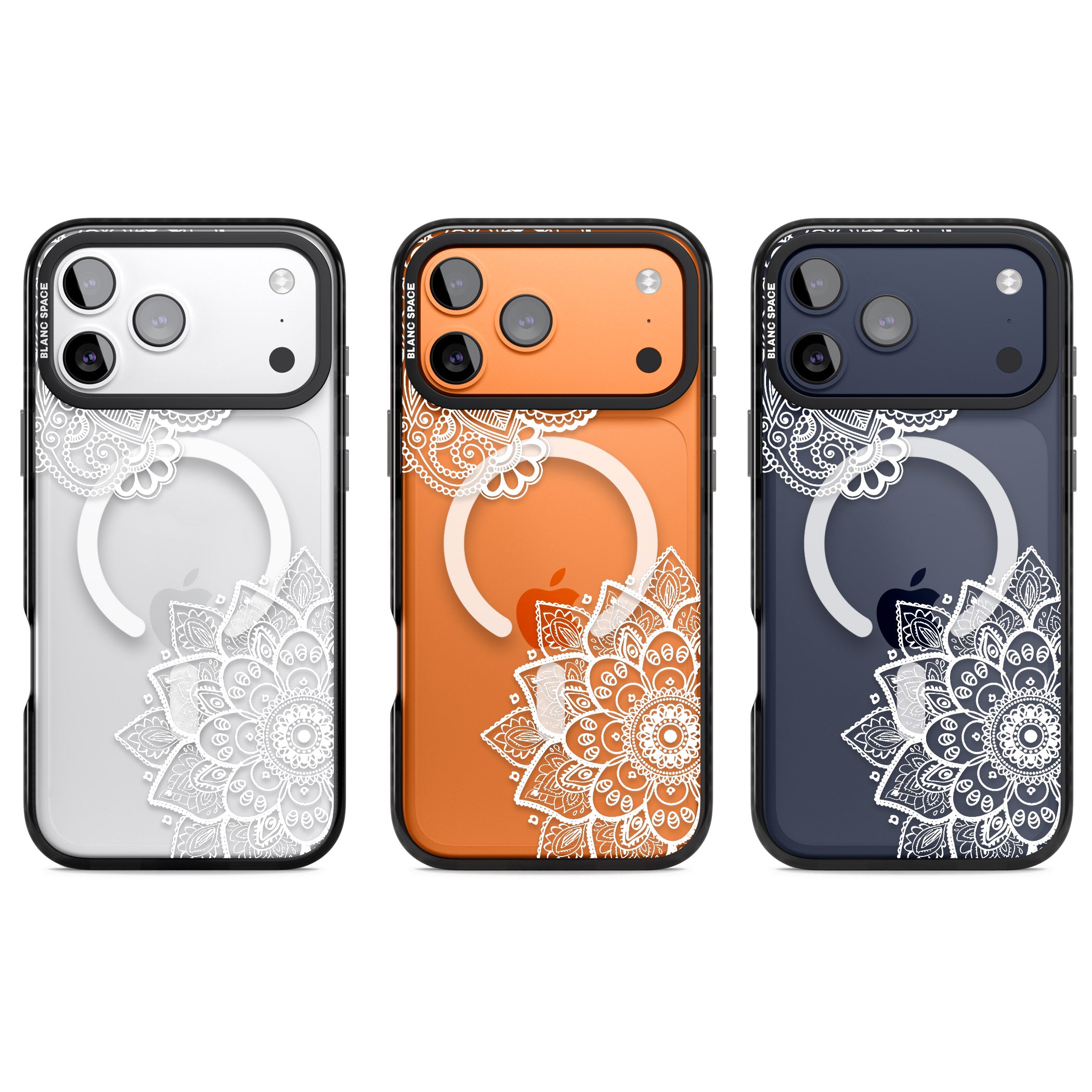 White Henna Florals iPhone 17 Pro Impact Pro Black Phone Case APT Impact Protection