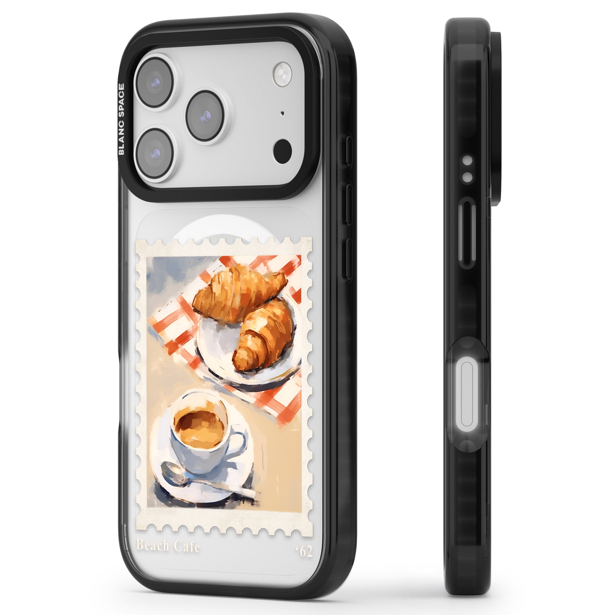 Cafe Stamp iPhone 17 Pro Impact Pro Black Phone Case Side Profile
