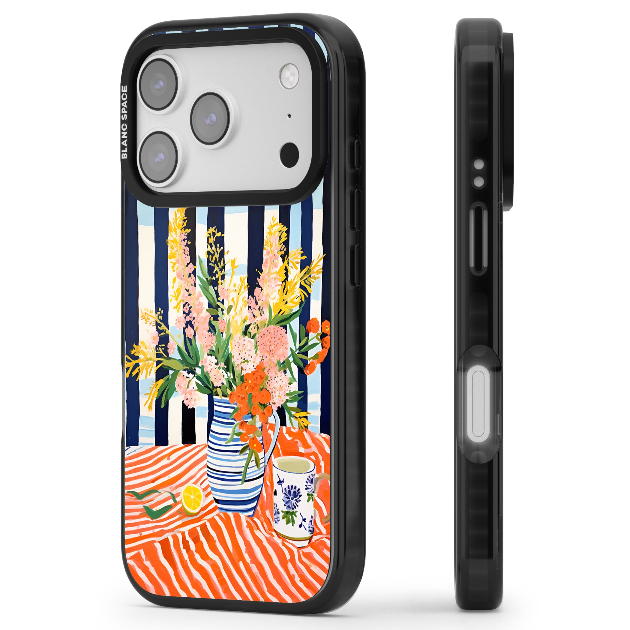 Seaside Flowers iPhone 17 Pro Impact Pro Black Phone Case Side Profile