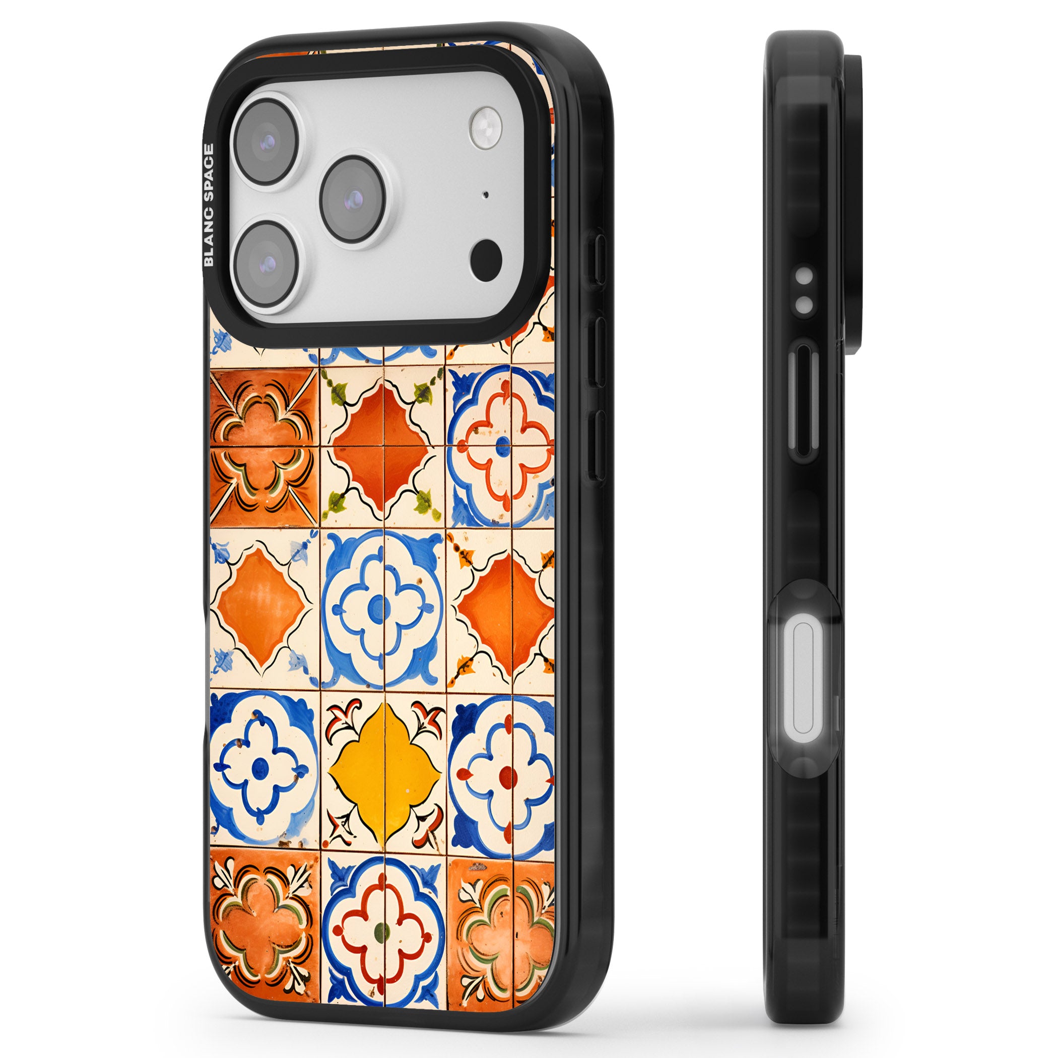Spanish Mosaic Tiles iPhone 17 Pro Max Impact Pro Black Phone Case Side Profile