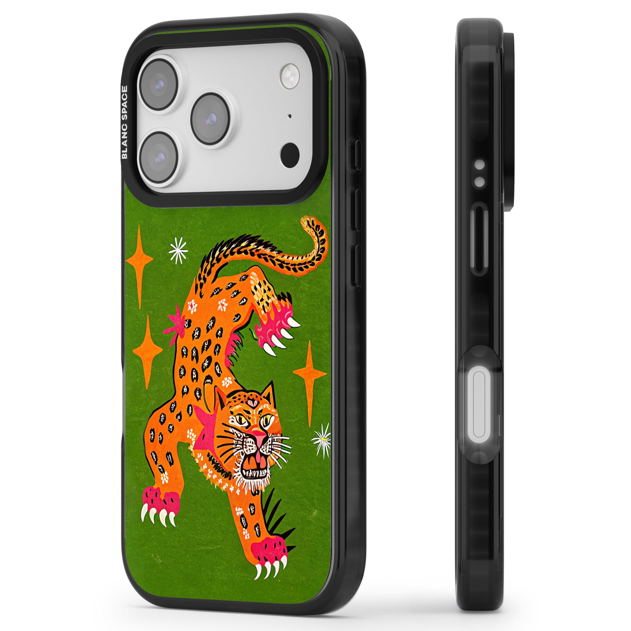 Fierce Jaguar iPhone 17 Pro Impact Pro Black Phone Case Side Profile