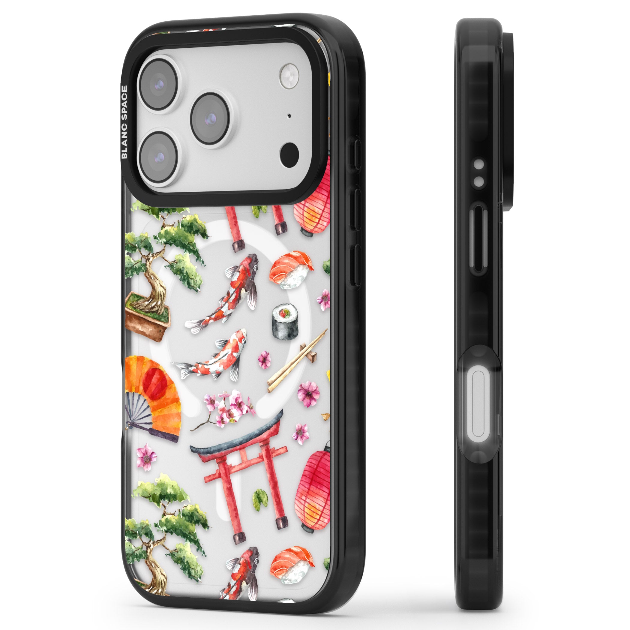 Japanese Watercolor iPhone 17 Pro Impact Pro Black Phone Case Side Profile