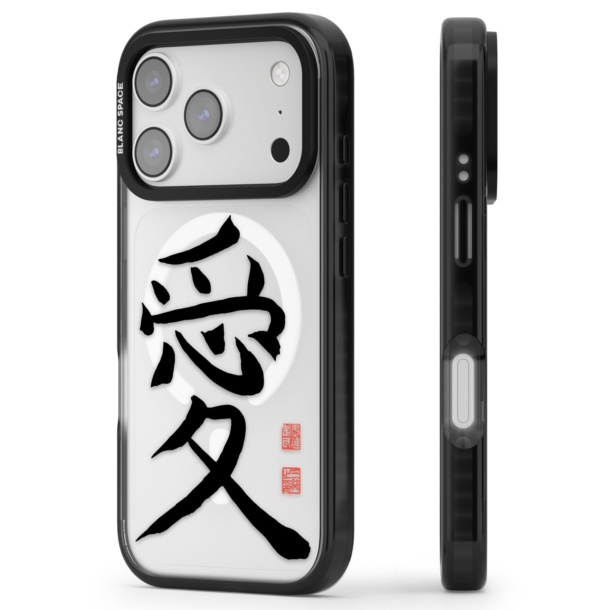 Japanese Kanji Love iPhone 17 Pro Max Impact Pro Black Phone Case Side Profile