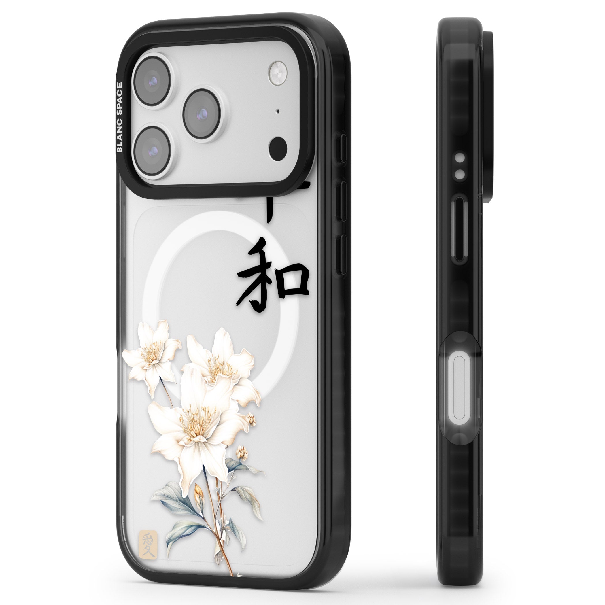 Peace And Flowers iPhone 17 Pro Max Impact Pro Black Phone Case Side Profile