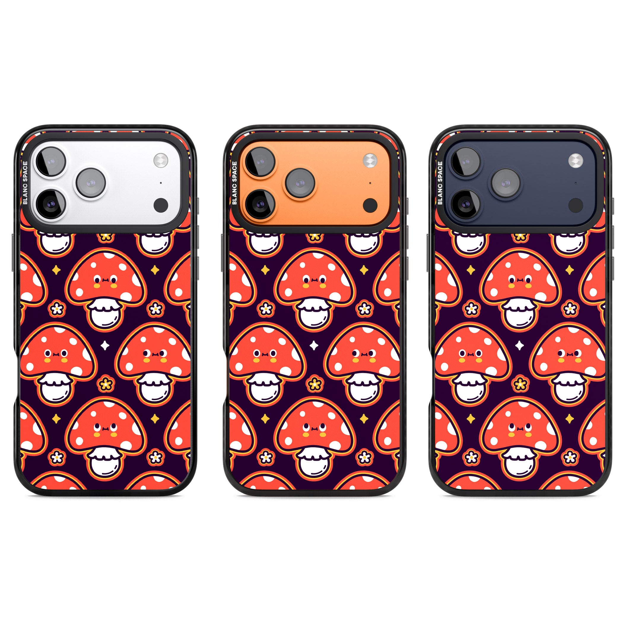 Mushroom Kawaii Pattern iPhone 17 Pro Impact Pro Black Phone Case APT Impact Protection