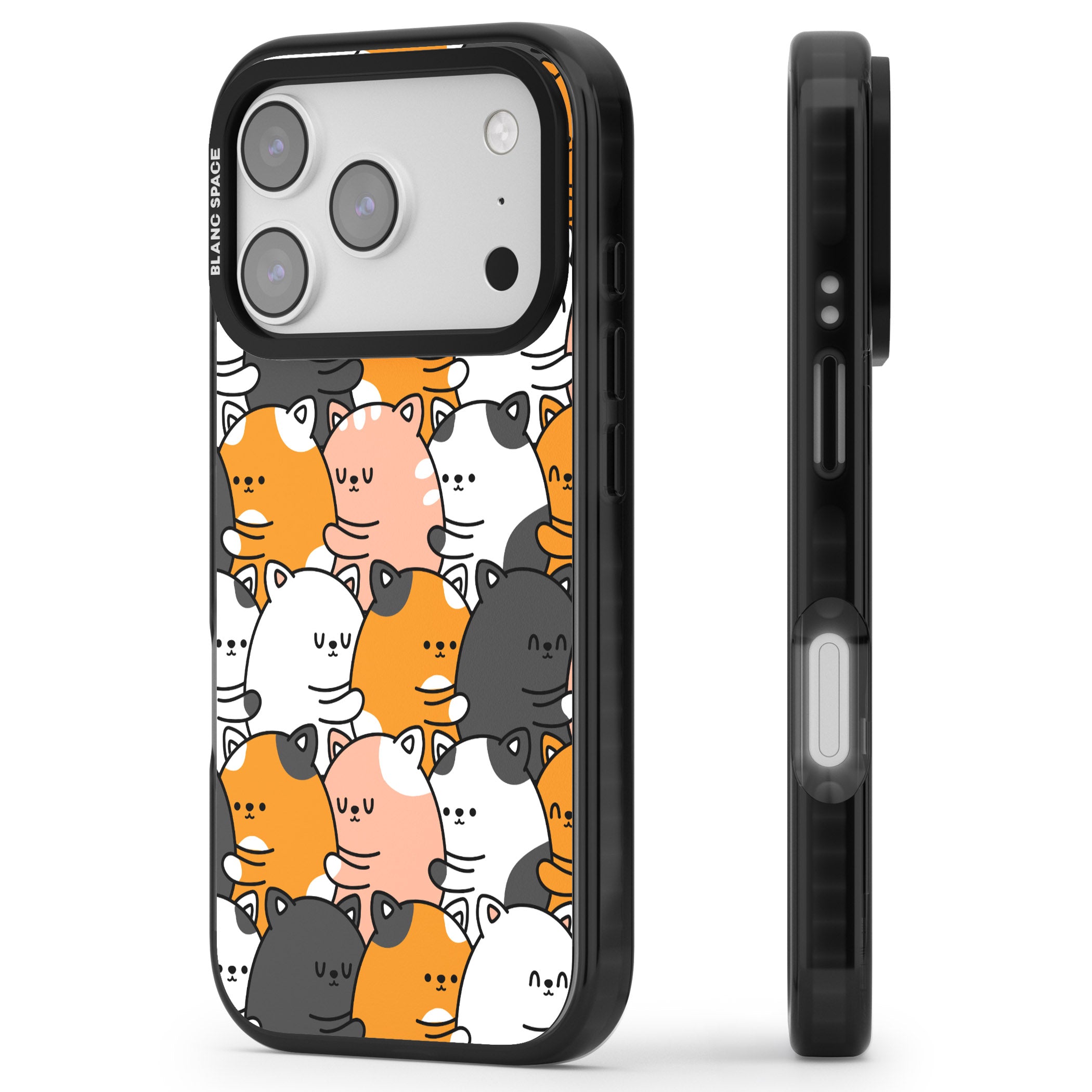 Spooning Cats Kawaii Pattern iPhone 17 Pro Impact Pro Black Phone Case Side Profile