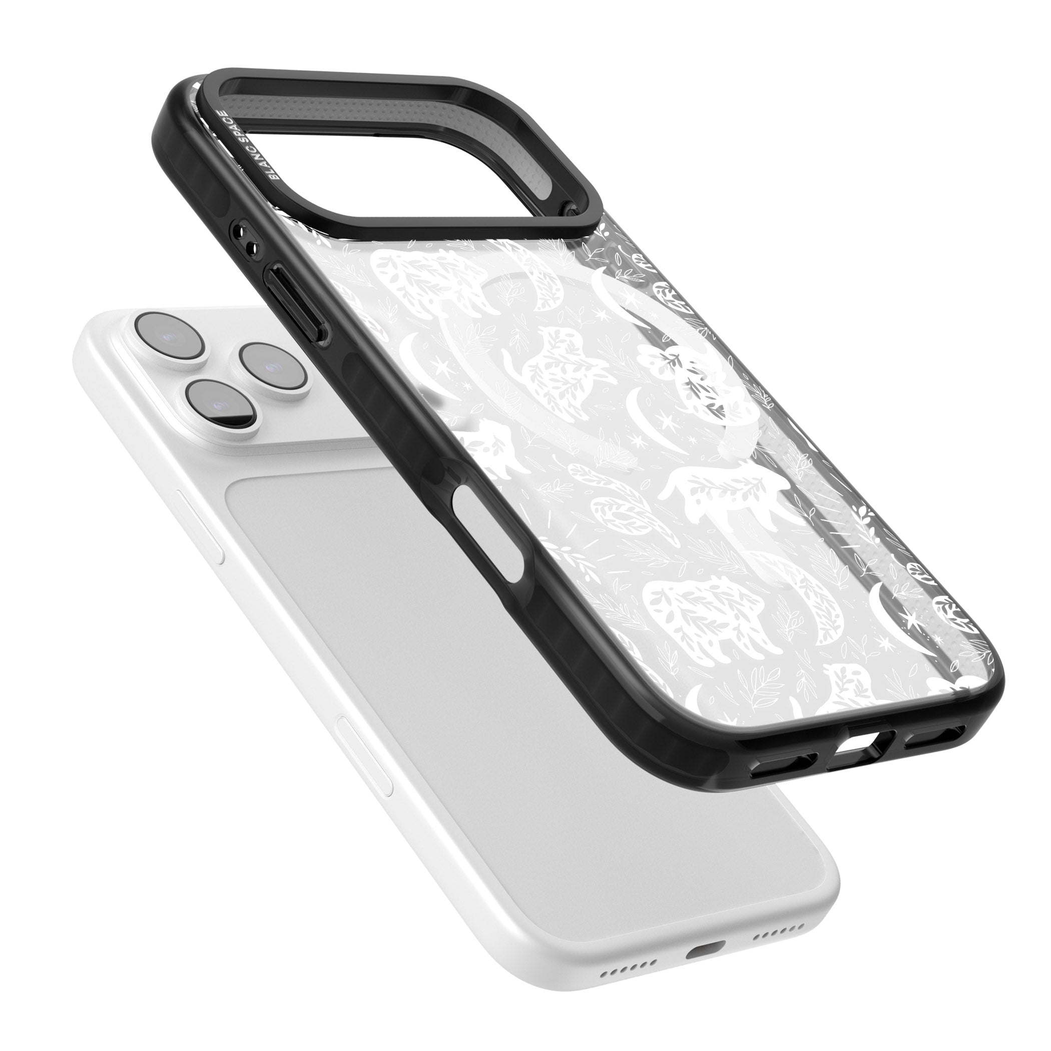 Forest Animal Silhouettes: White/Clear iPhone 17 Pro Impact Pro Black Phone Case Colours