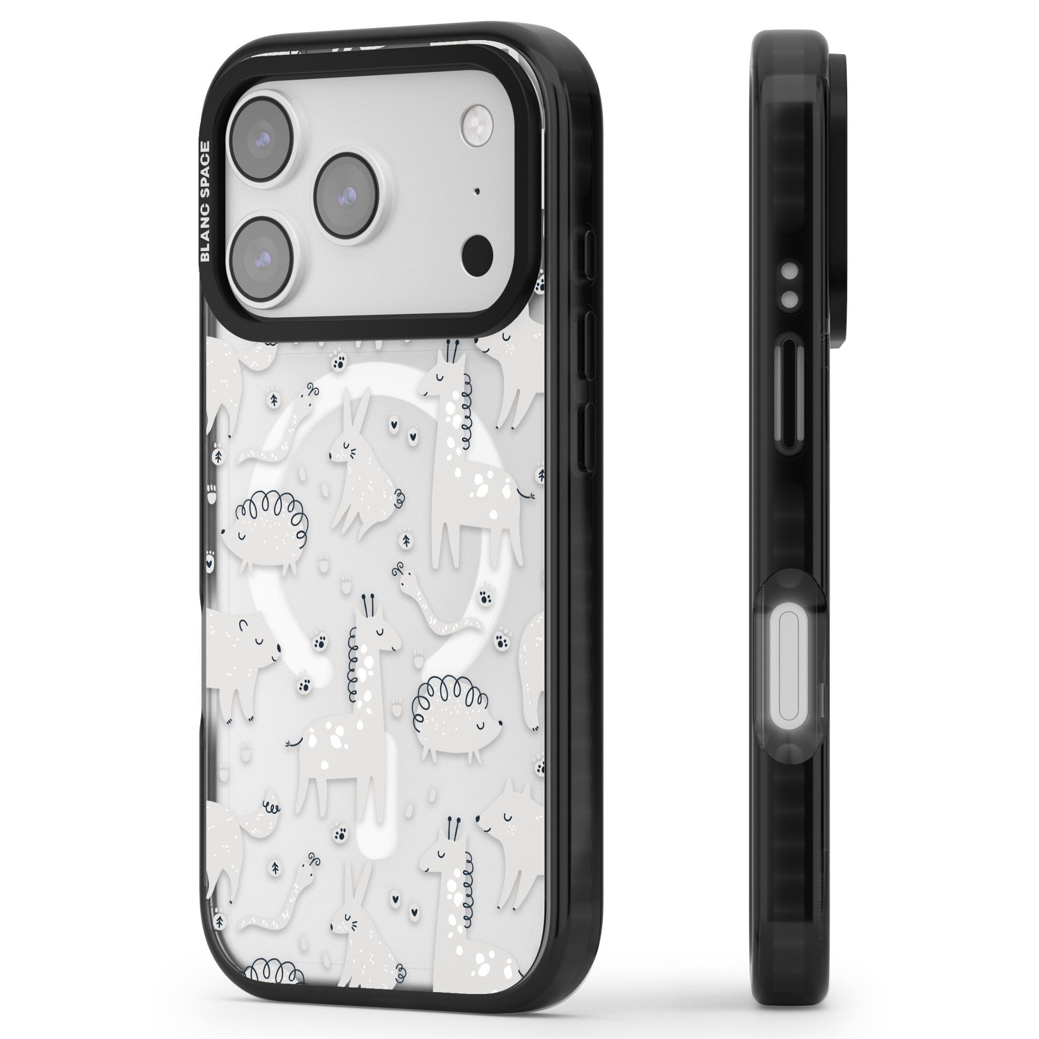 Monochrome Animal Party iPhone 17 Pro Impact Pro Black Phone Case Side Profile