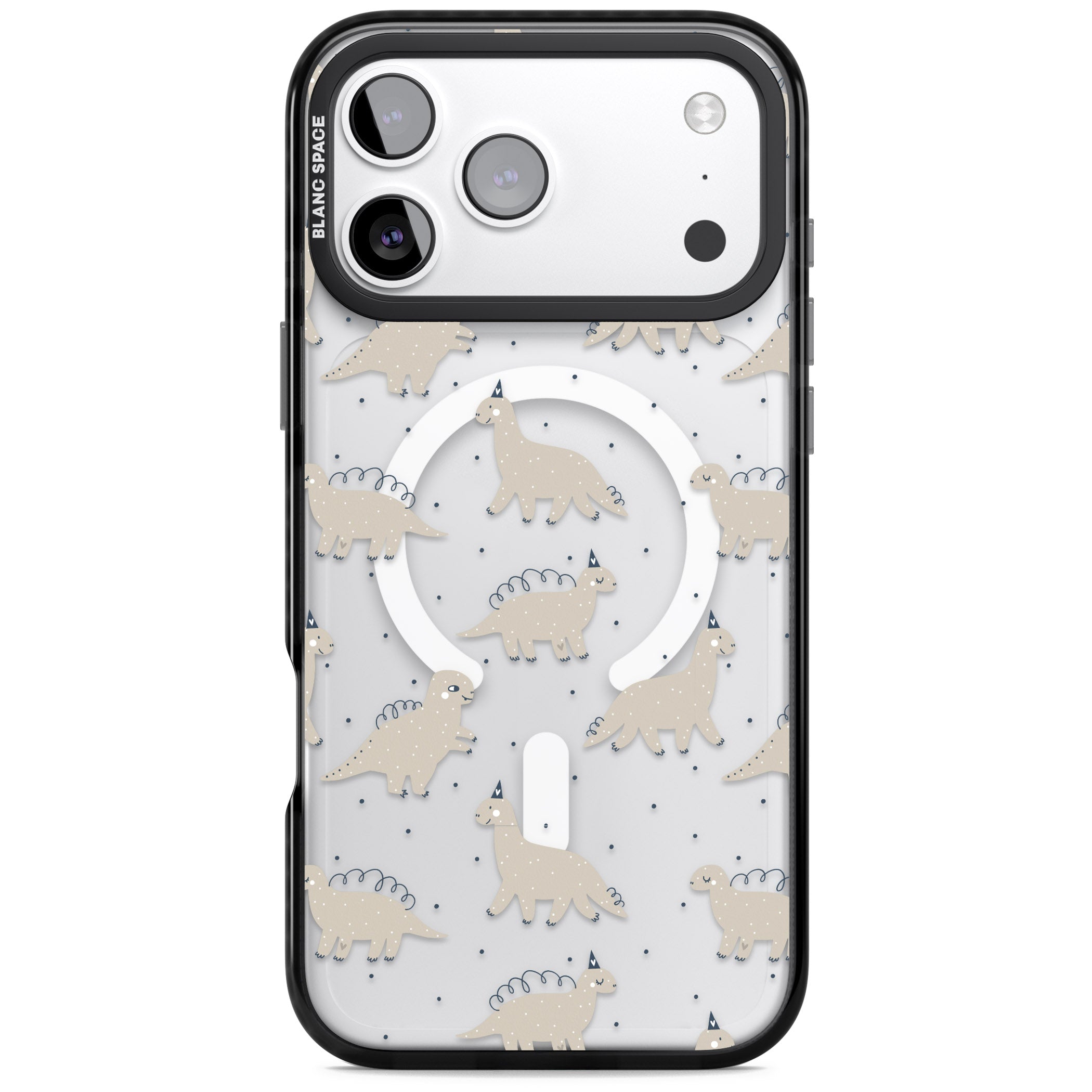 Adorable Dino Pattern iPhone 17 Pro Impact Pro Black Phone Case