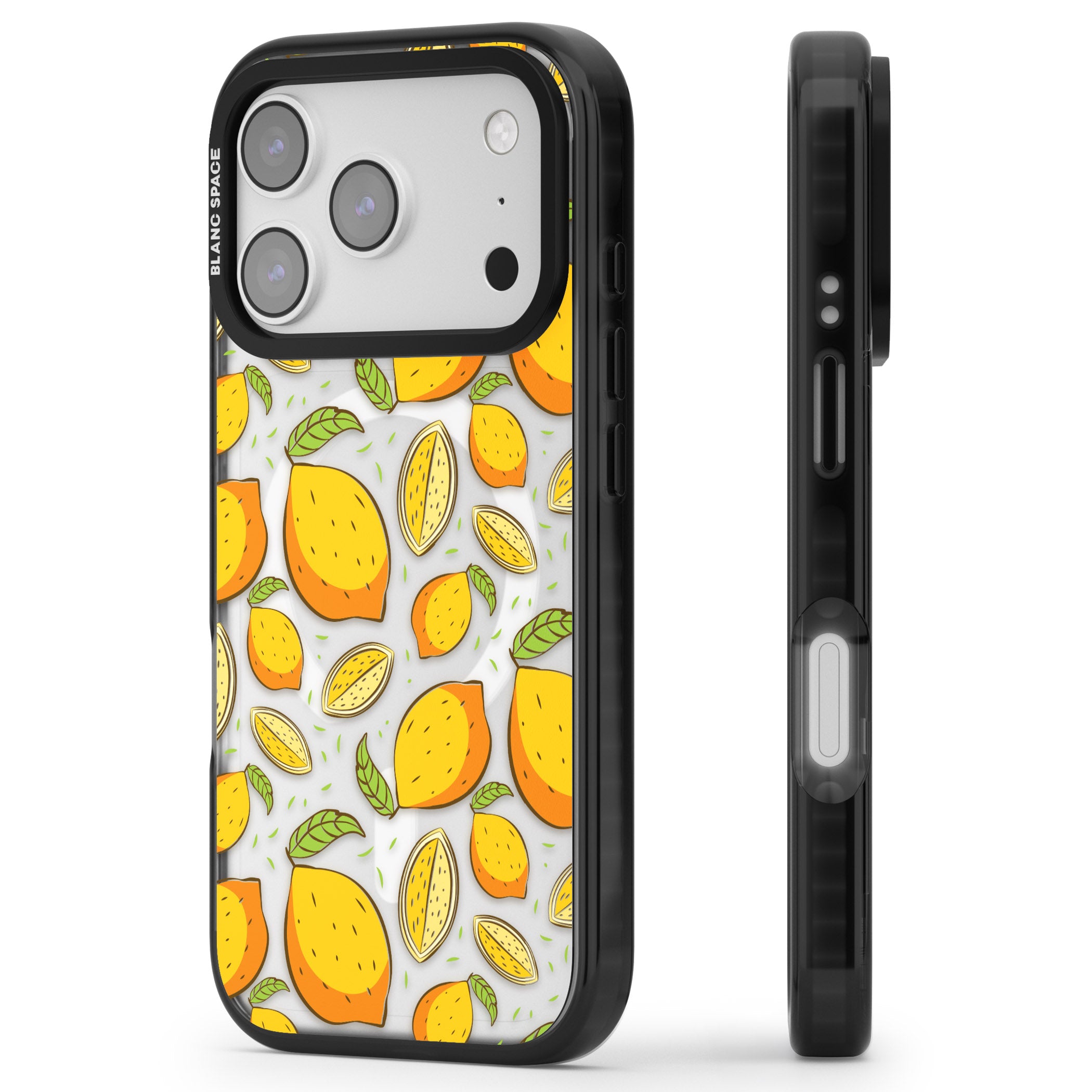Lemon Pattern iPhone 17 Pro Impact Pro Black Phone Case Side Profile