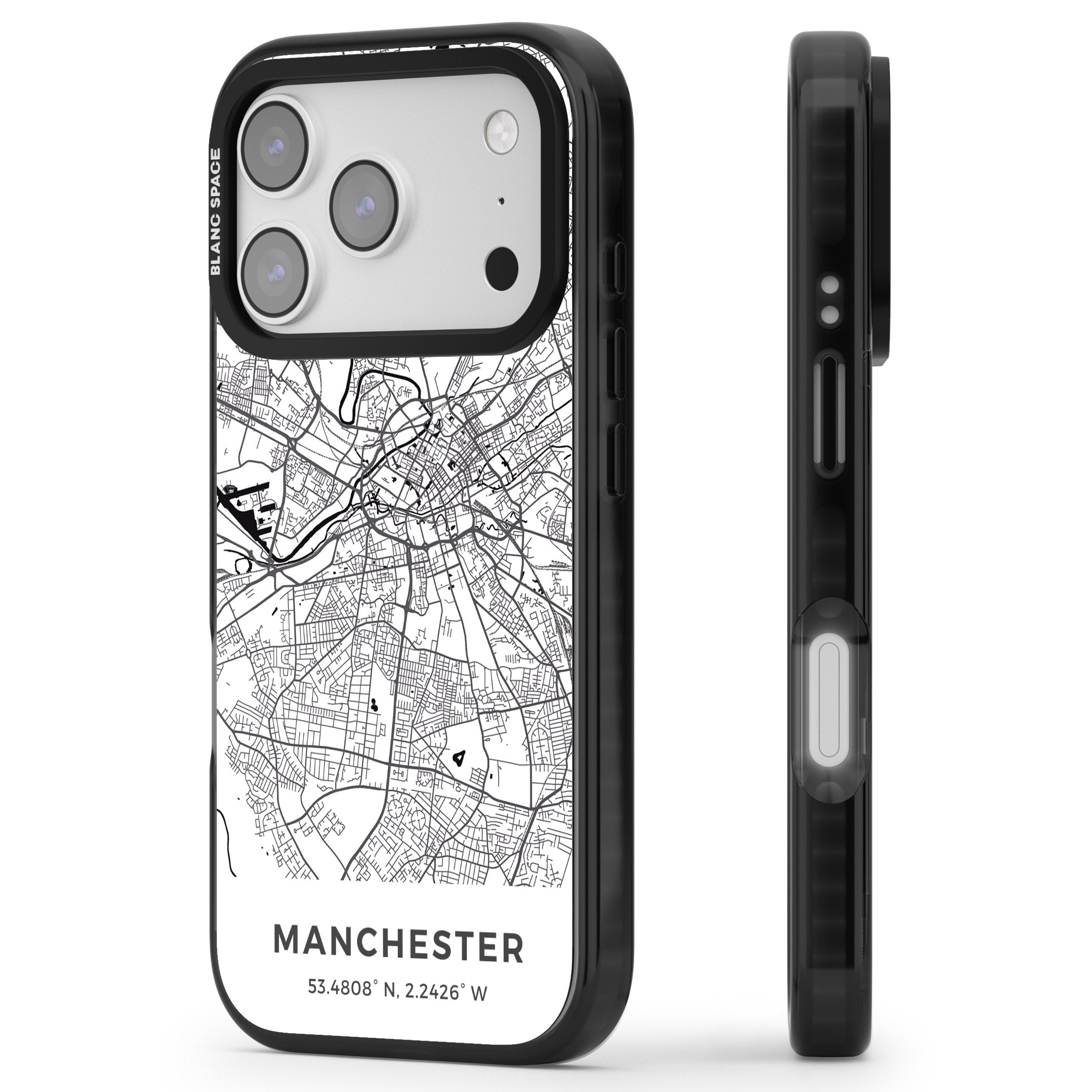 Manchester Map iPhone 17 Pro Impact Pro Black Phone Case Side Profile