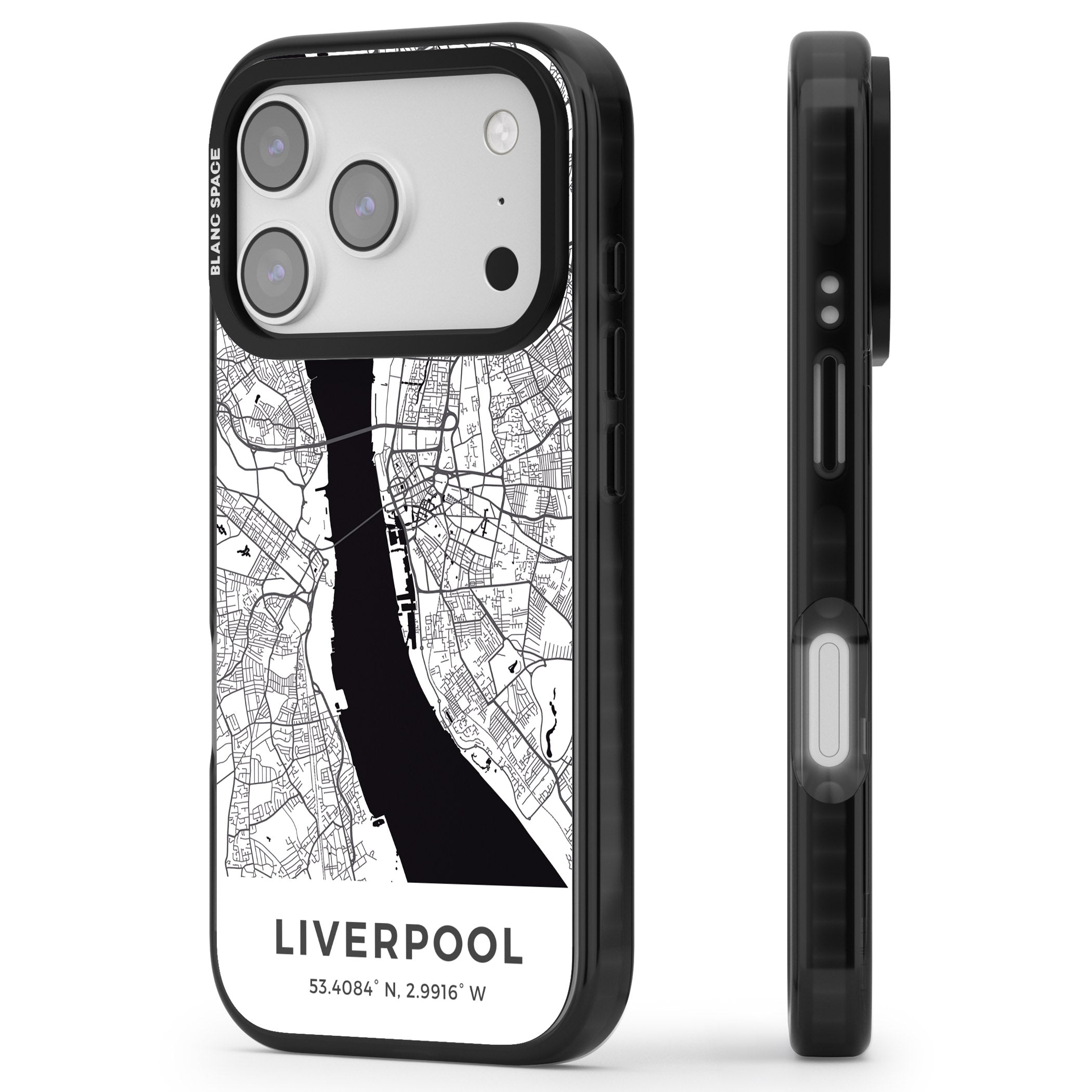 Liverpool Map iPhone 17 Pro Impact Pro Black Phone Case Side Profile