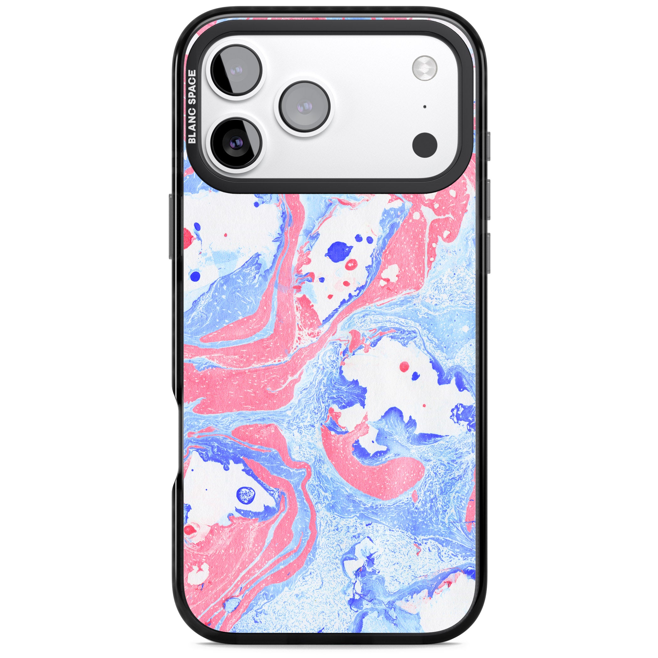 Pink, Blue & White Marbled Paper Pattern iPhone 17 Pro Impact Pro Black Phone Case