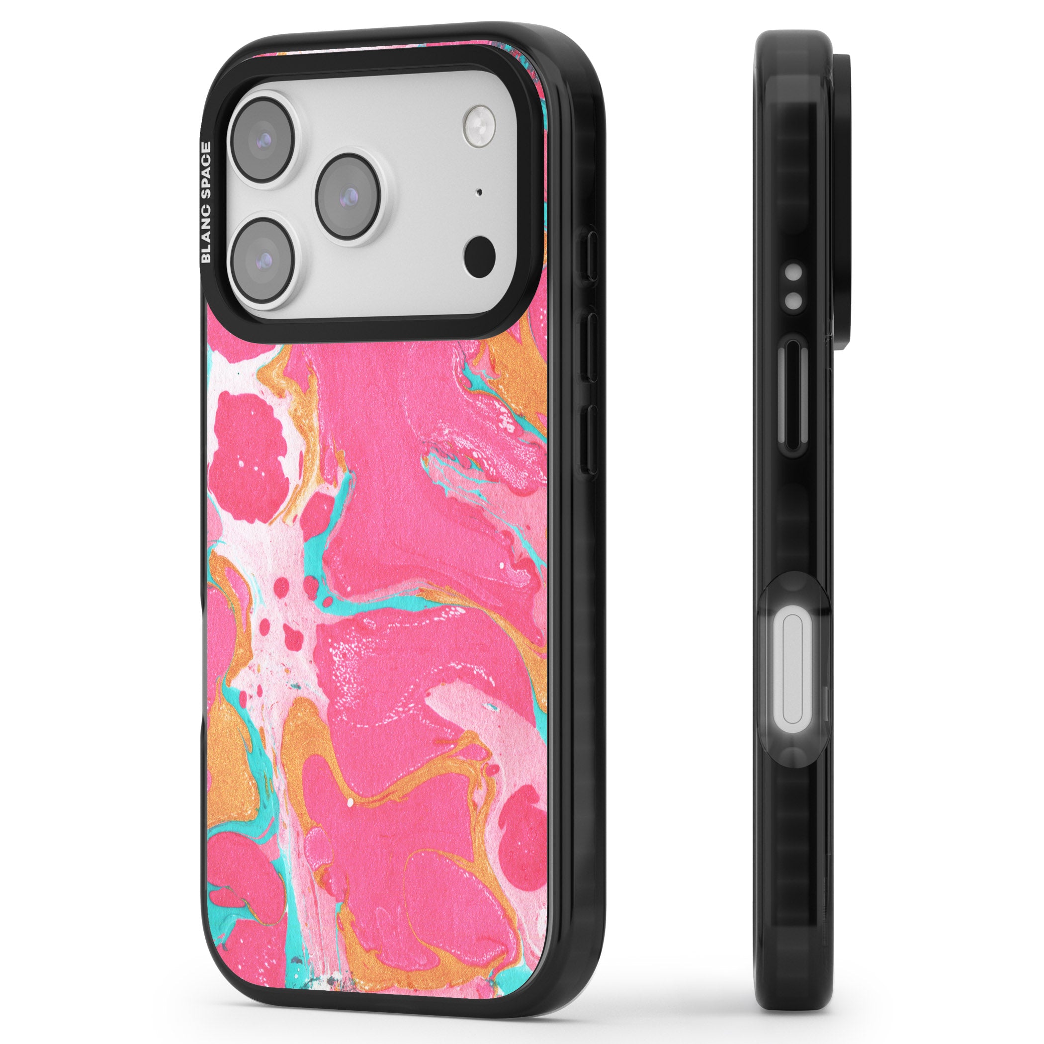 Vibrant Marbled Paper iPhone 17 Pro Impact Pro Black Phone Case Side Profile