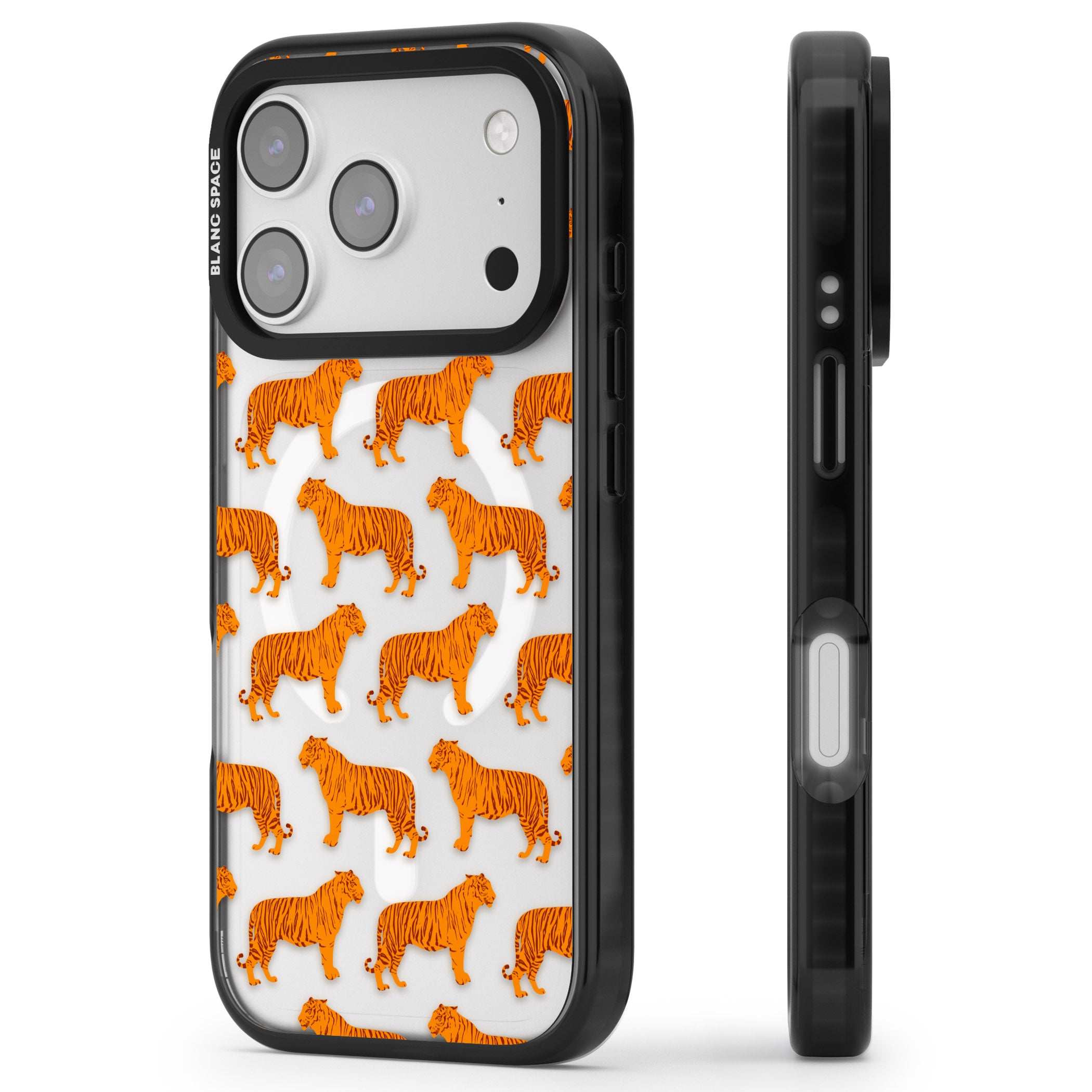 Tiger Pattern iPhone 17 Pro Impact Pro Black Phone Case Side Profile