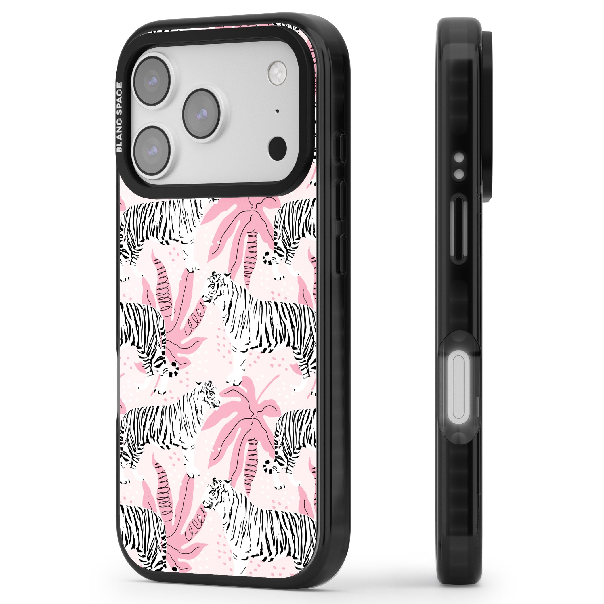 Pink Tiger Palm iPhone 17 Pro Impact Pro Black Phone Case Side Profile