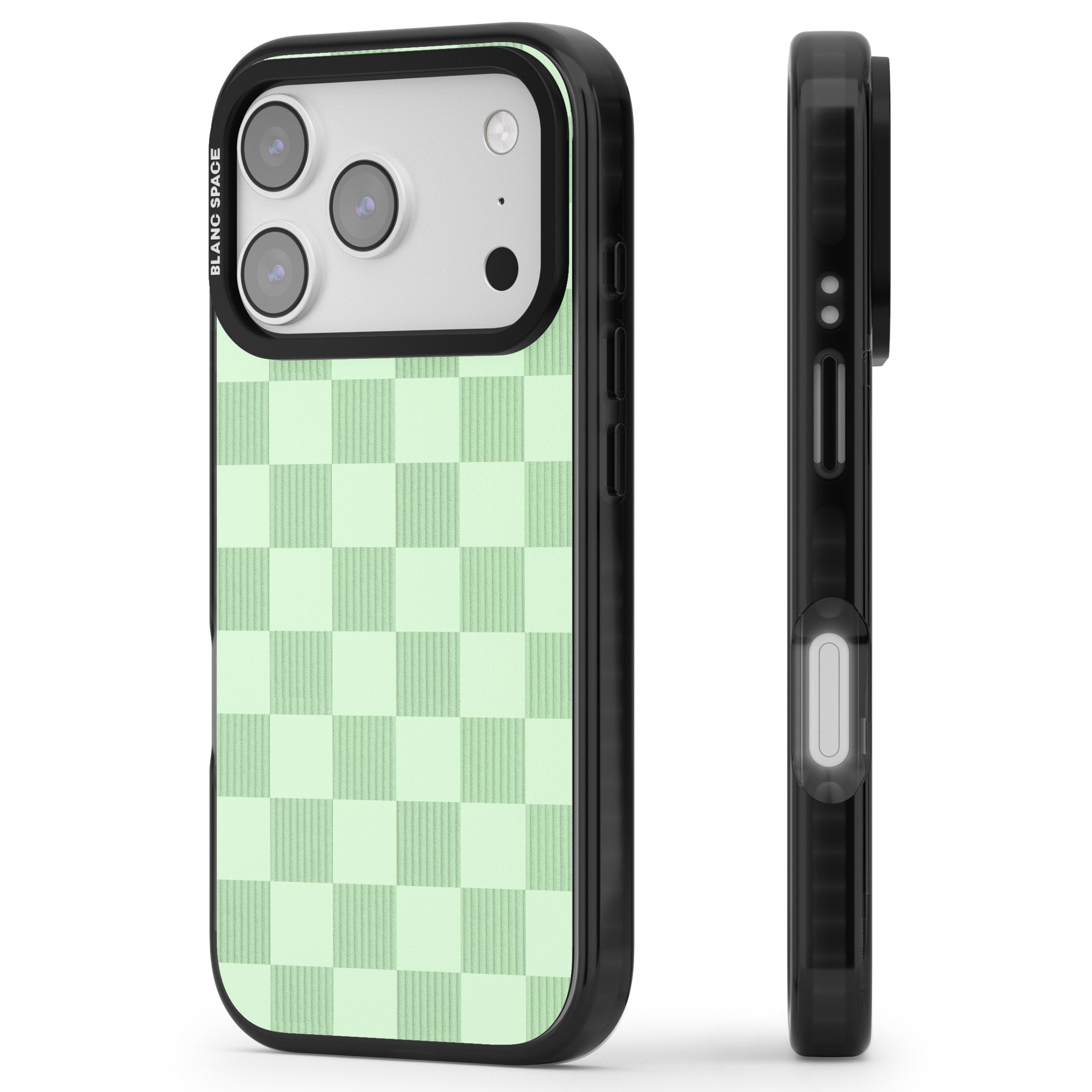 Seafoam Checkered iPhone 17 Pro Max Impact Pro Black Phone Case Side Profile
