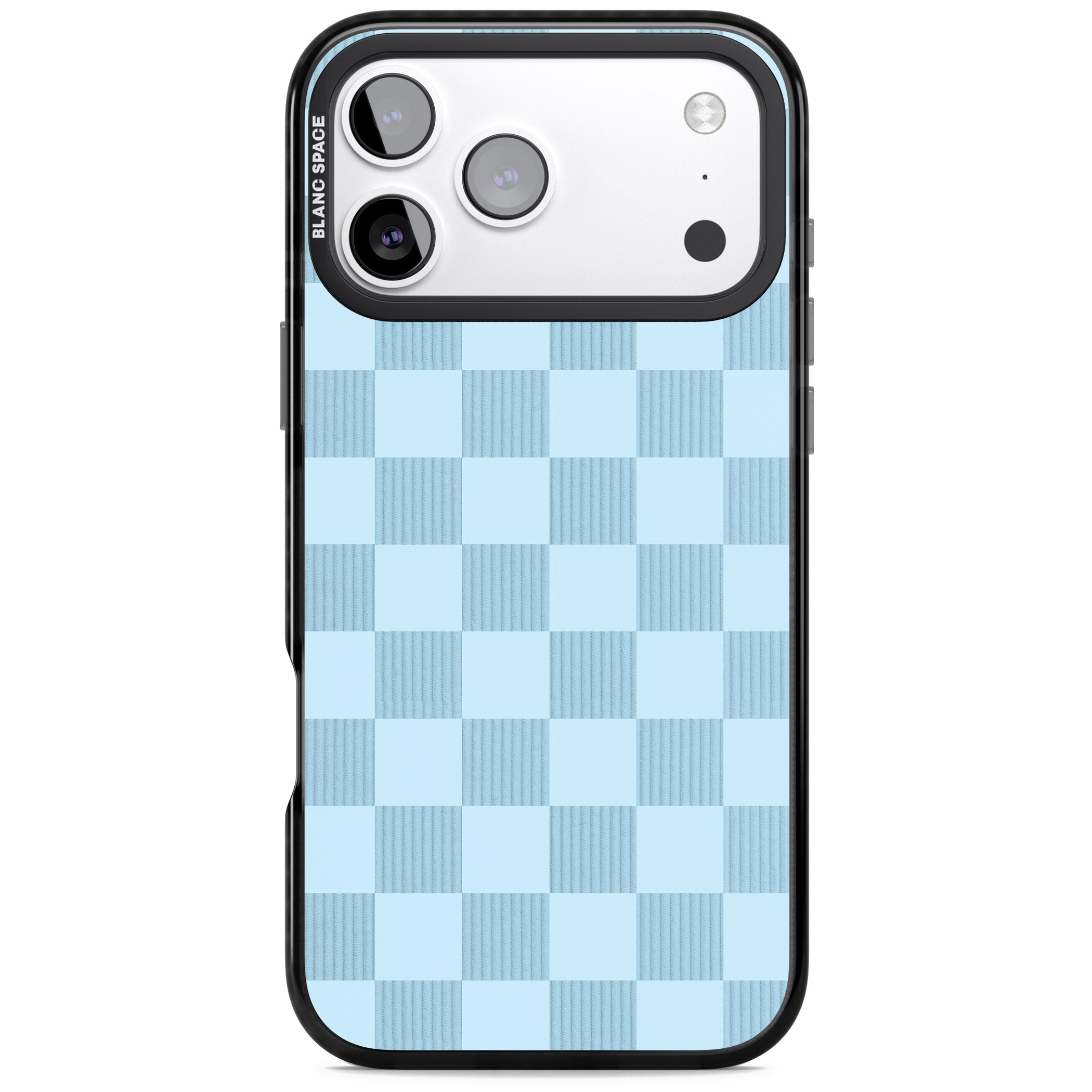 Skyblue Checkered iPhone 17 Pro Impact Pro Black Phone Case
