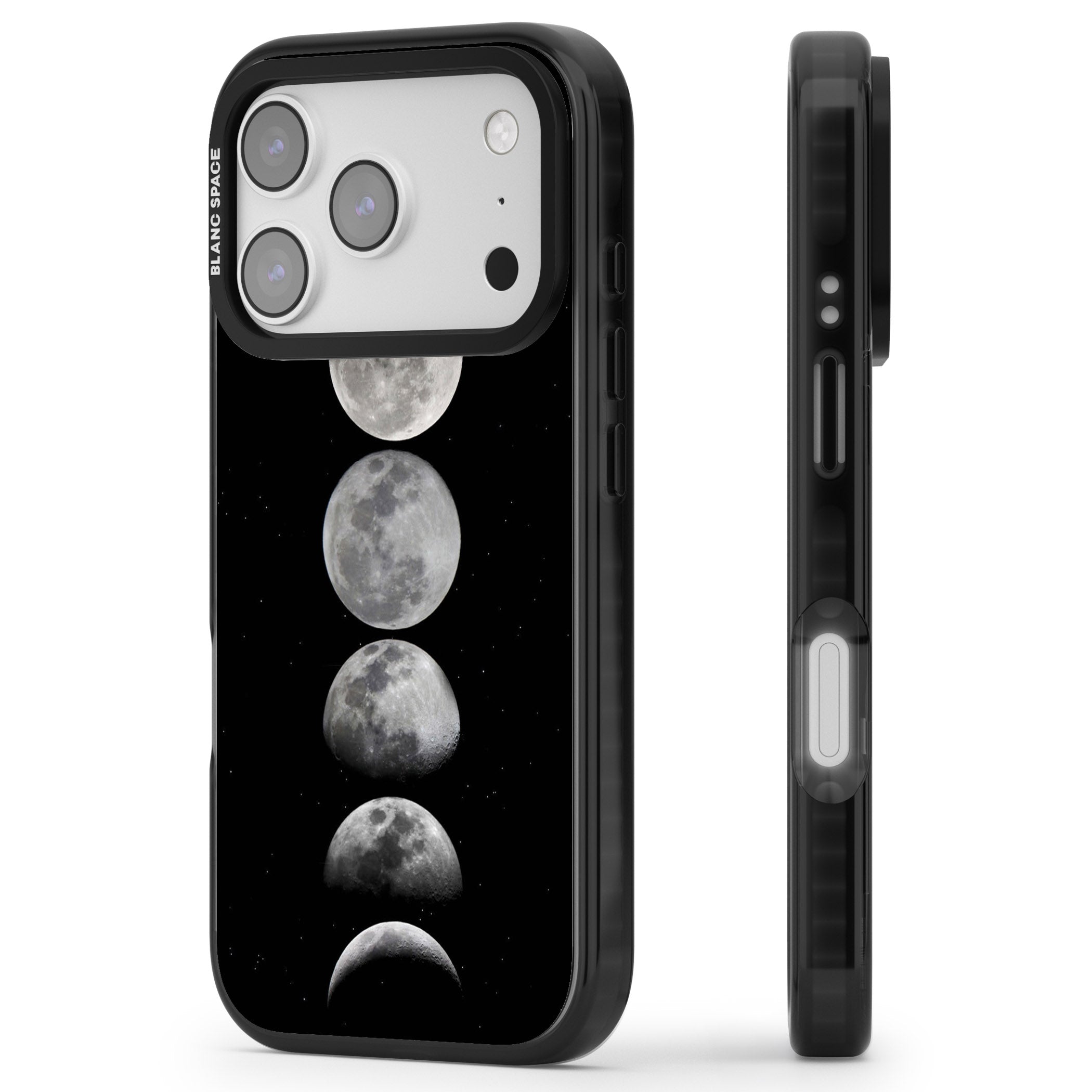 Phases Of The Moon iPhone 17 Pro Impact Pro Black Phone Case Side Profile
