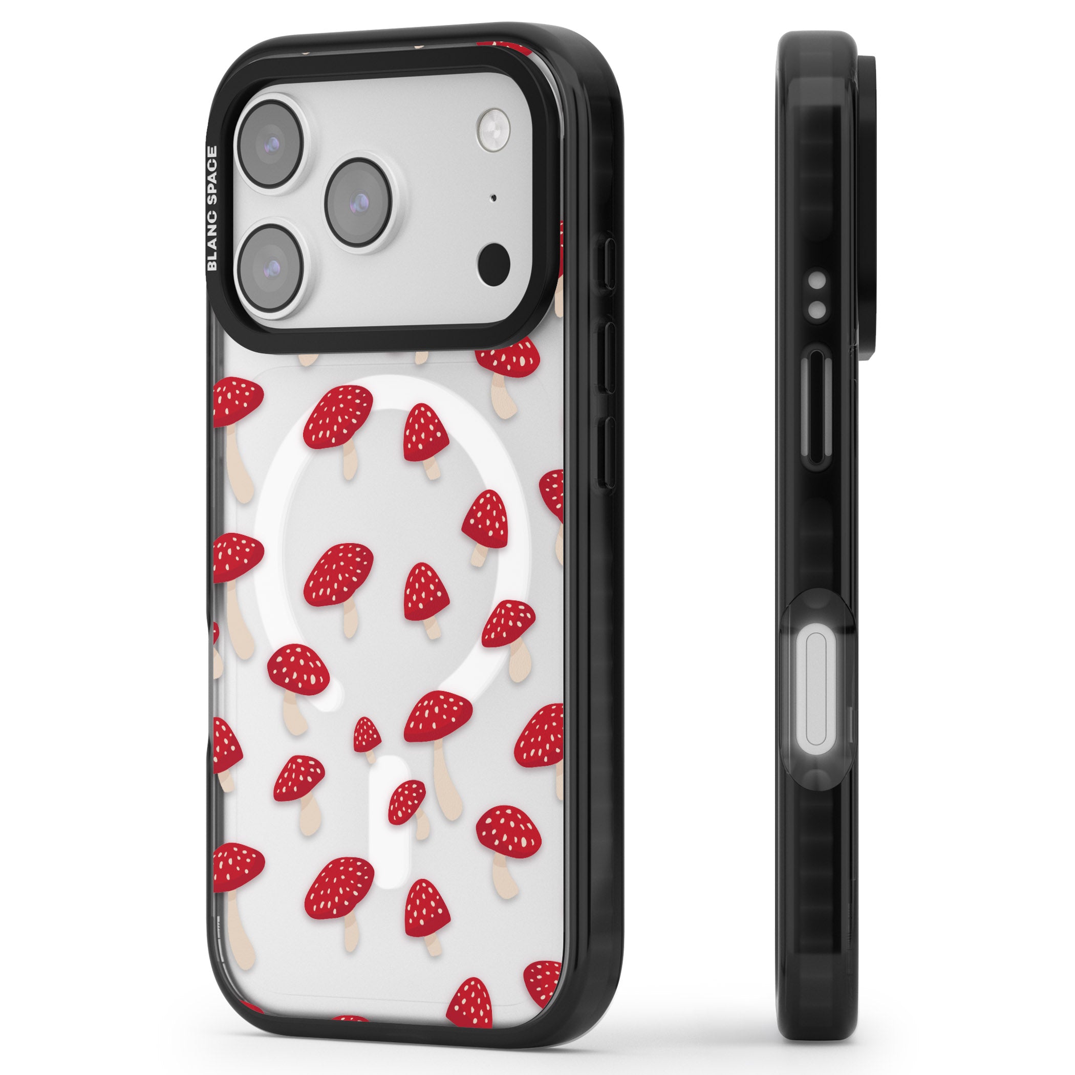 Magical Mushroom Pattern iPhone 17 Pro Max Impact Pro Black Phone Case Side Profile