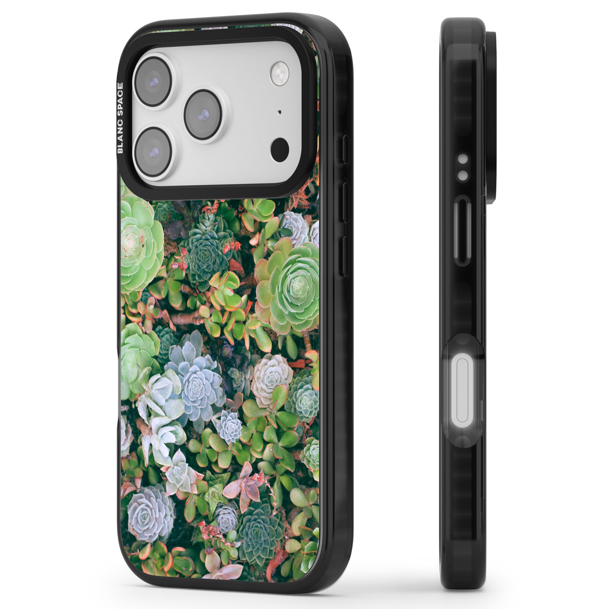 Succulent Garden iPhone 17 Pro Impact Pro Black Phone Case Side Profile