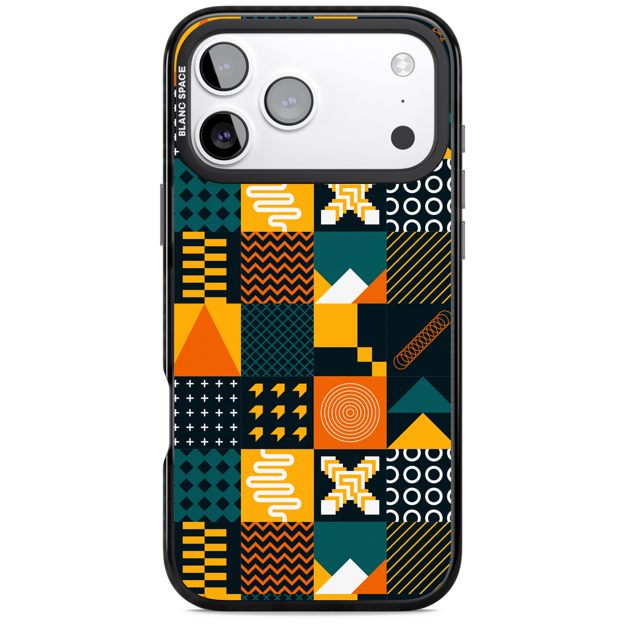 Funky Geometric Patterns: Orange & Dark Green iPhone 17 Pro Impact Pro Black Phone Case